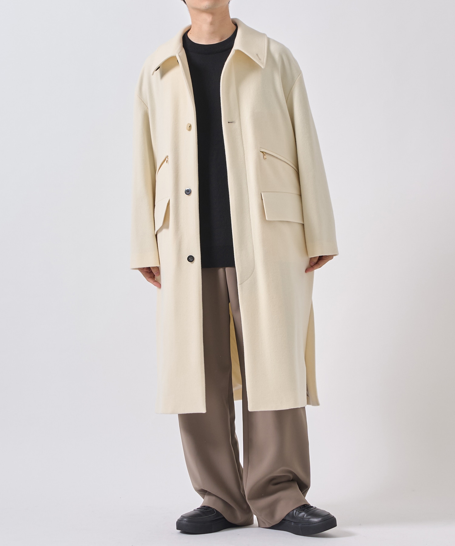 Wool Melton Double Pocket Long Coat CULLNI