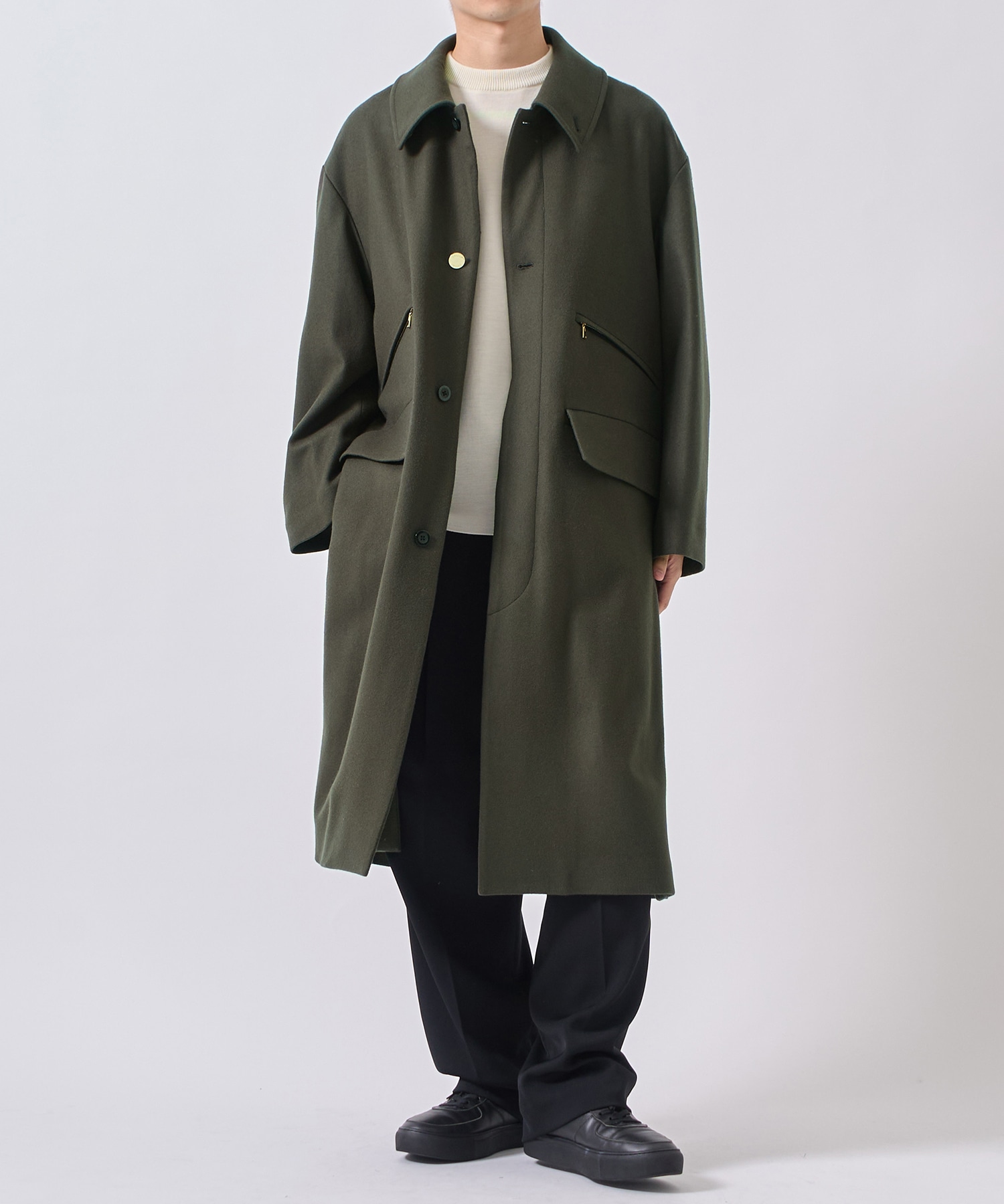 Wool Melton Double Pocket Long Coat CULLNI