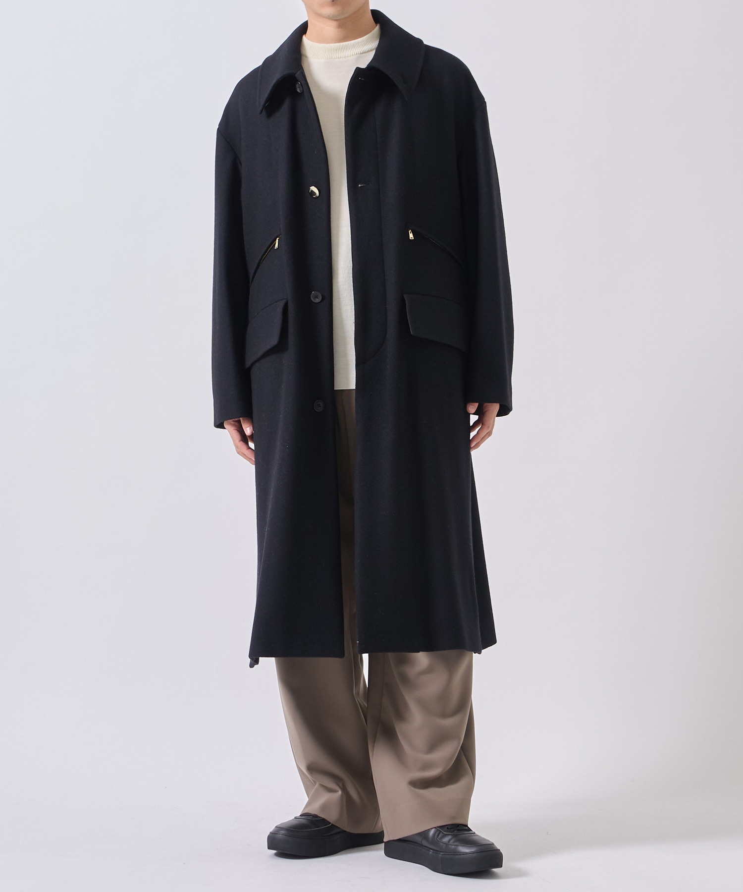 Wool Melton Double Pocket Long Coat CULLNI