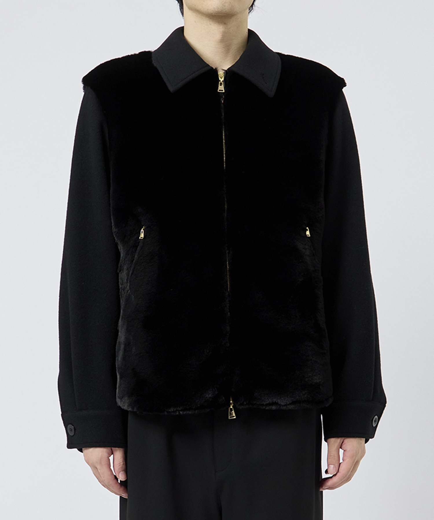 Eco Fur & Melton Half Zip Up Short Coat CULLNI