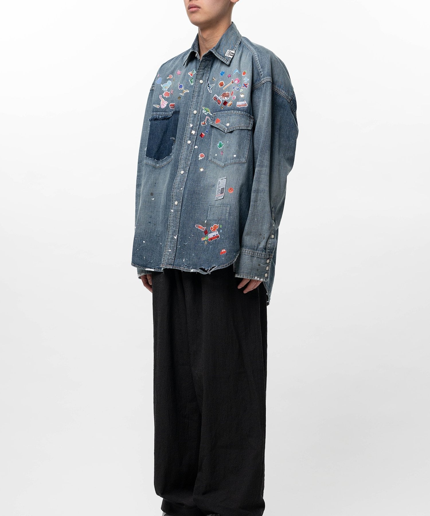 DENIM SHIRTS w STICKER Maison MIHARA YASUHIRO