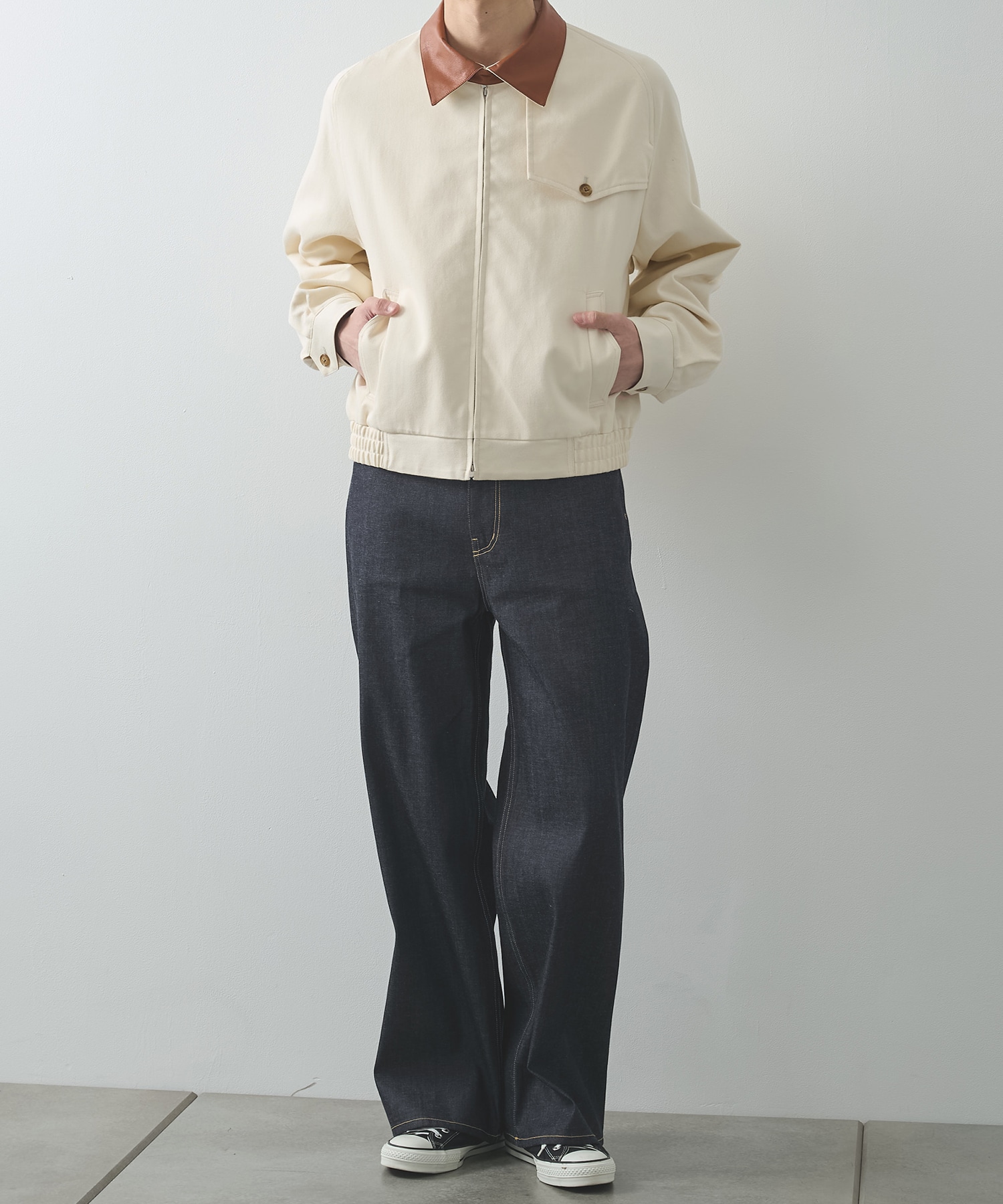 別注 LEATHER-COLLAR GUNFLAP ZIP BLOUSON IRENISA