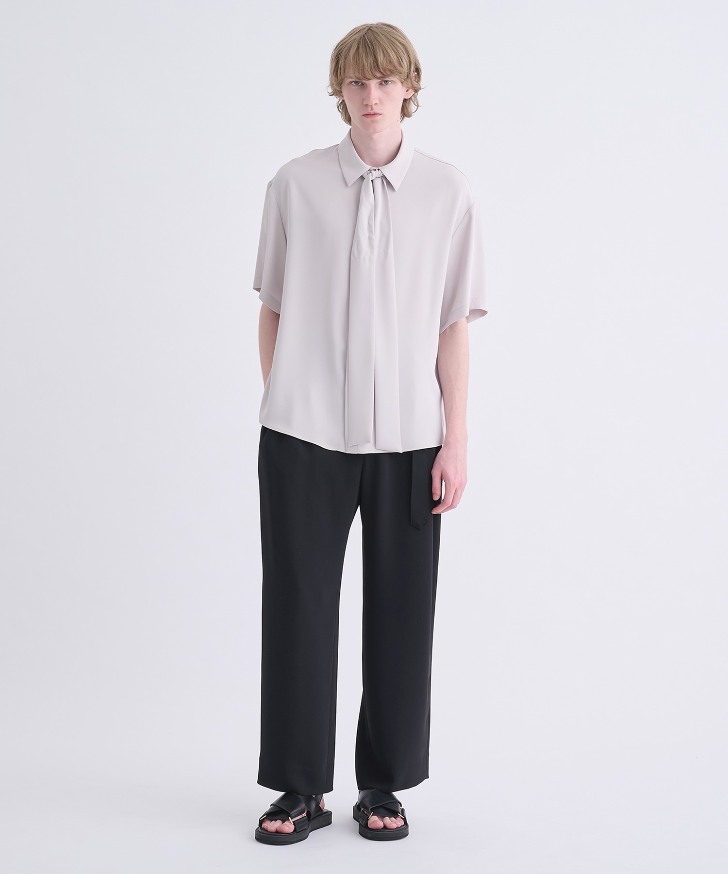 Double Satin Bow Tie Short Sleeve Shirt CULLNI