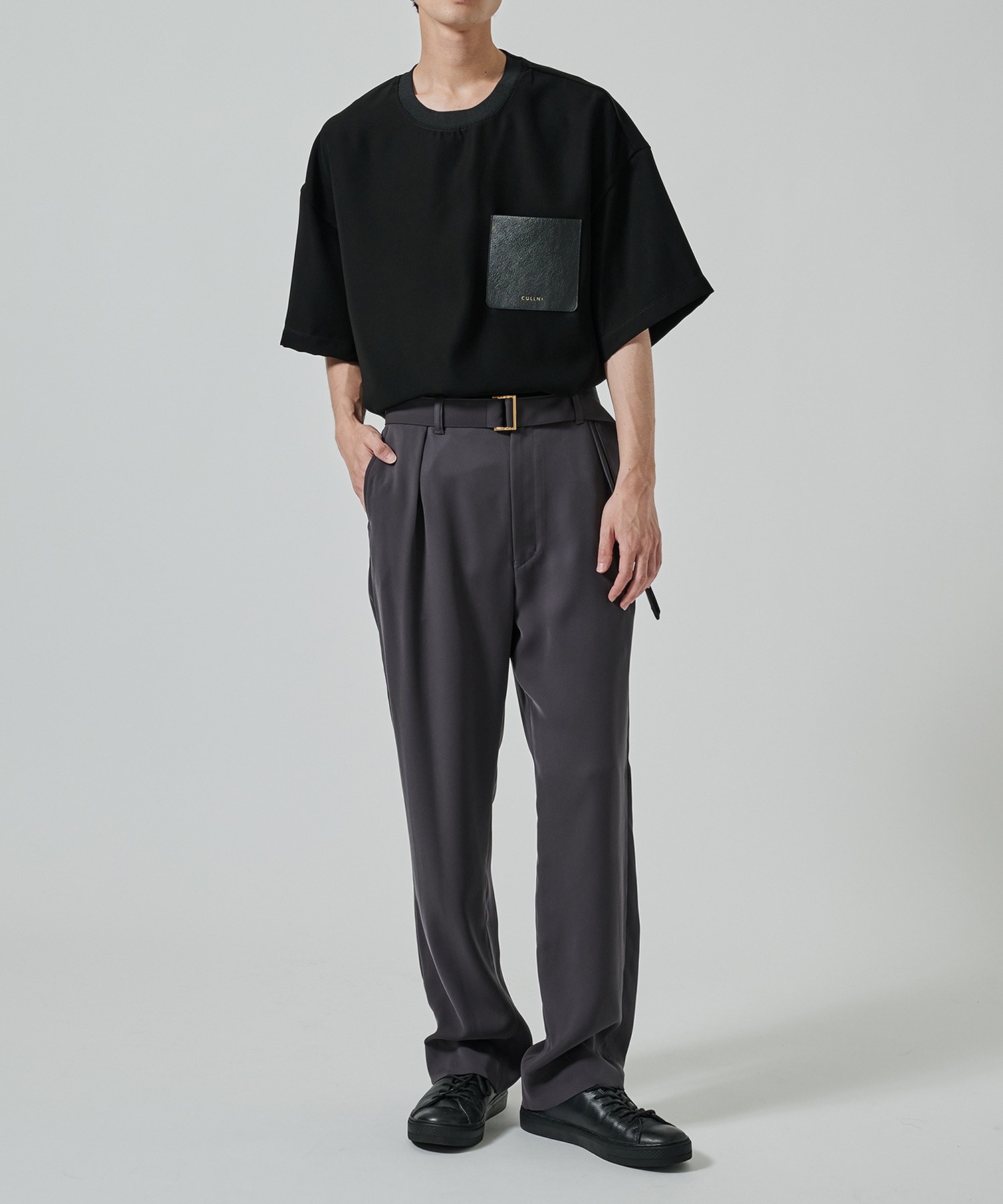 Dry Double Satin 1Tuck Pant with Long Belt CULLNI