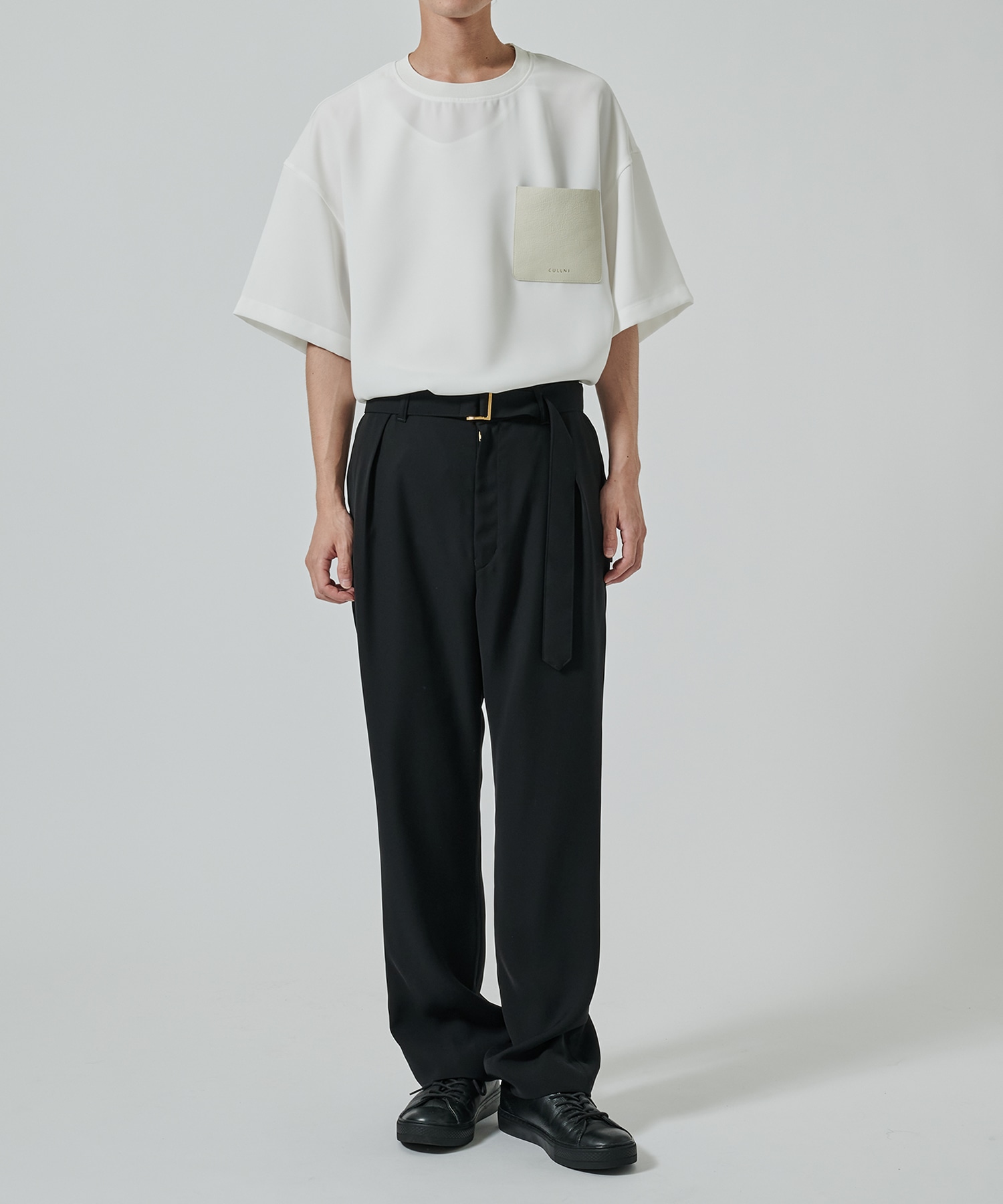 Dry Double Satin 1Tuck Pant with Long Belt CULLNI