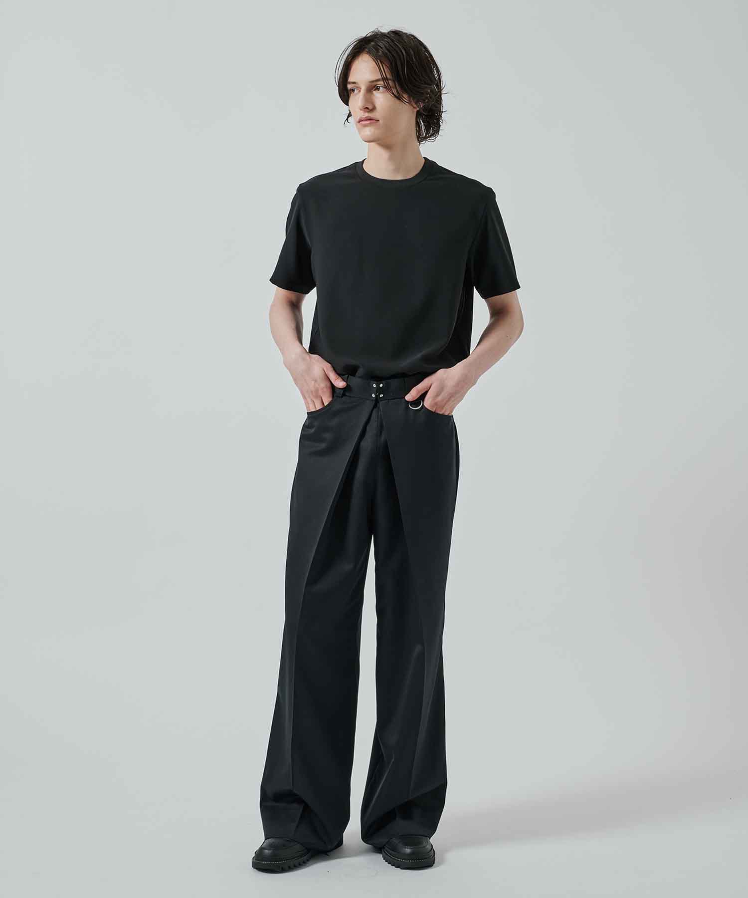 別注 SUMMER WOOL GABARDINE FOLDED WIDE TROUSERS JOHN LAWRENCE SULLIVAN