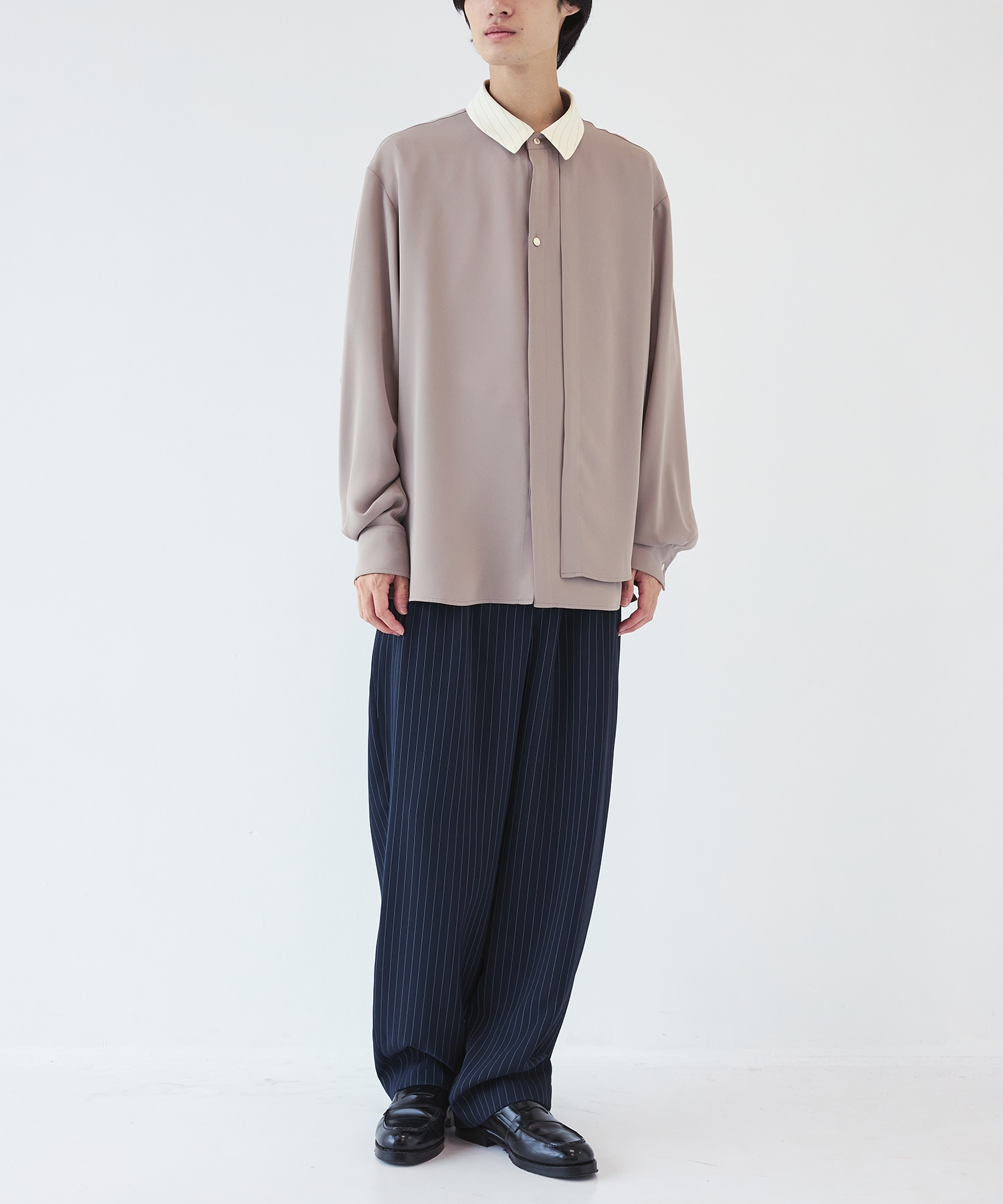 Stripe Collar Double Cloth Asymmetrical Layered Shirt CULLNI