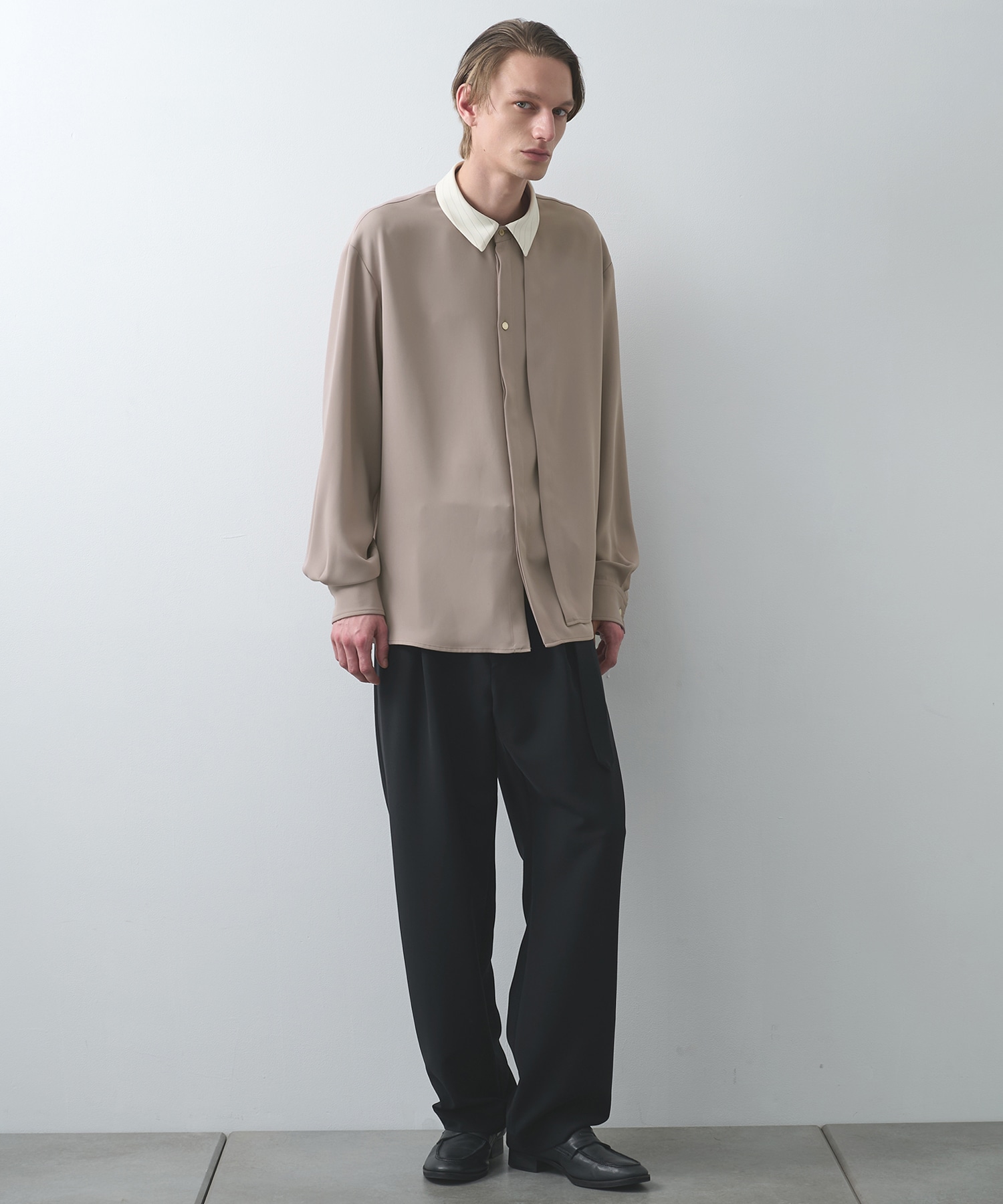 Stripe Collar Double Cloth Asymmetrical Layered Shirt CULLNI