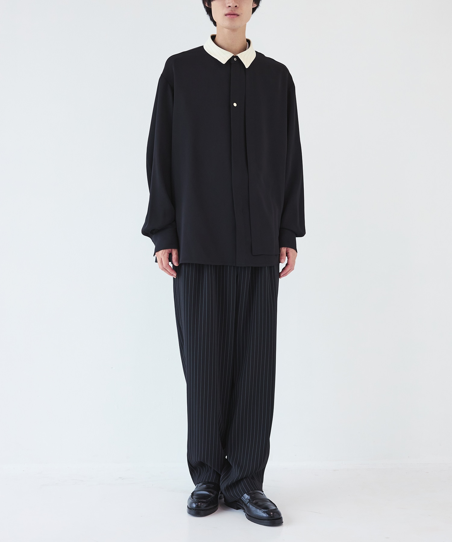 Stripe Collar Double Cloth Asymmetrical Layered Shirt CULLNI