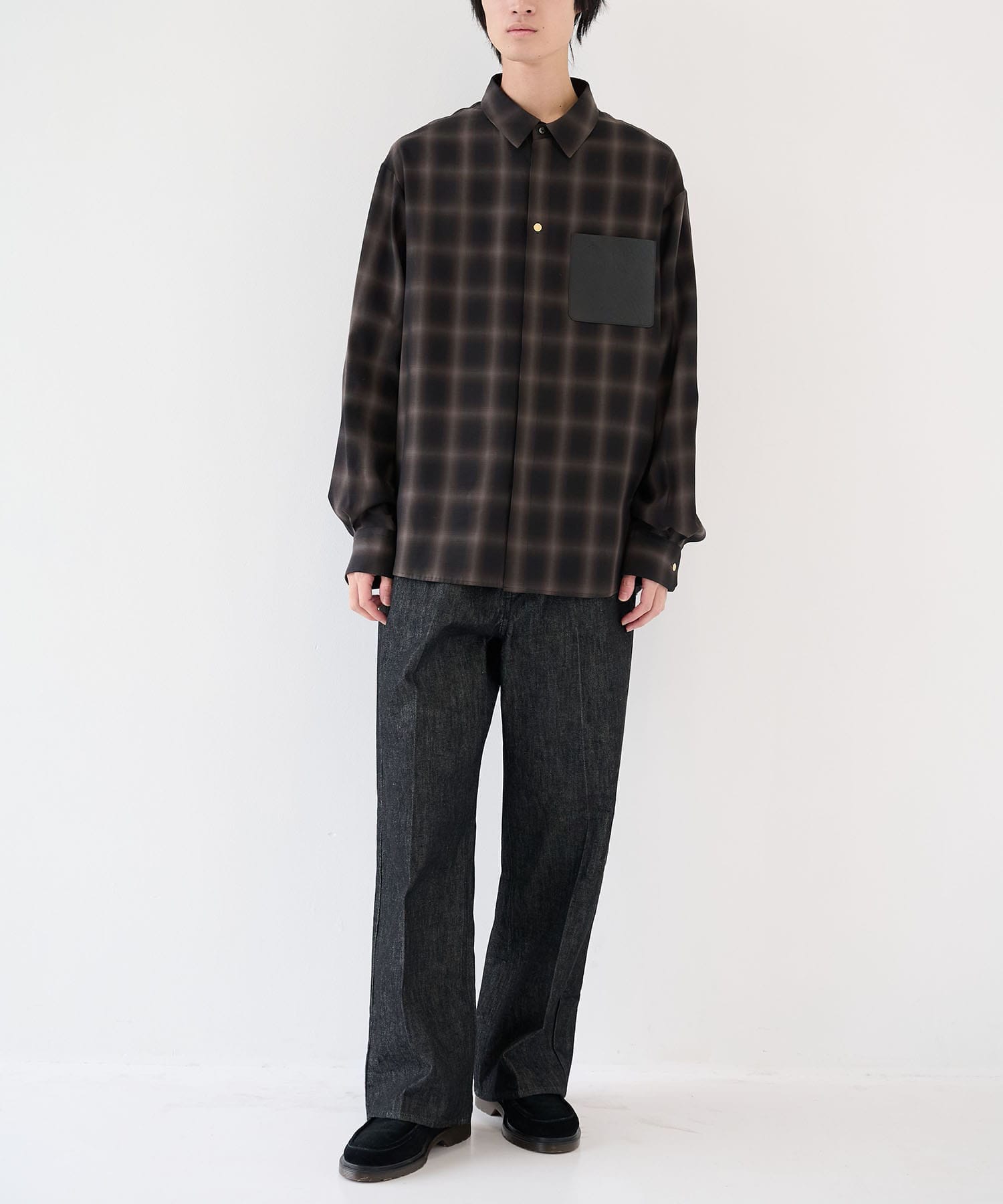 別注 Leather Pocket L/S Check Shirts CULLNI