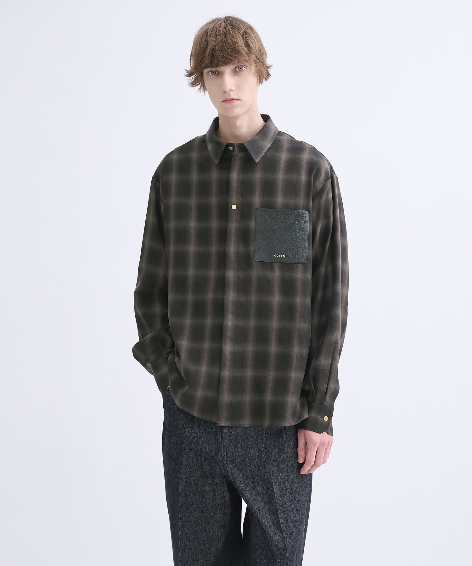 別注 Leather Pocket L/S Check Shirts CULLNI