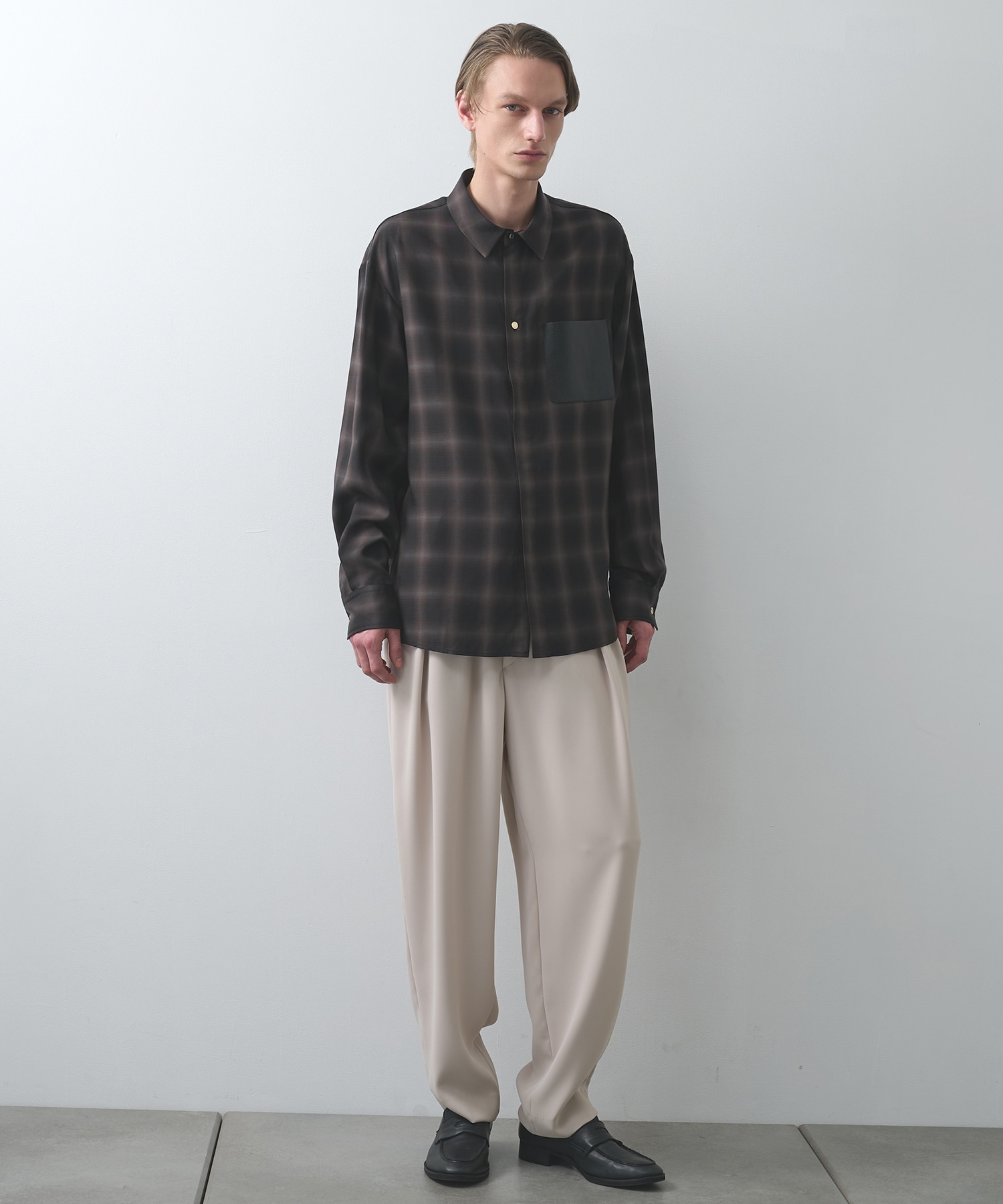 別注 Leather Pocket L/S Check Shirts CULLNI