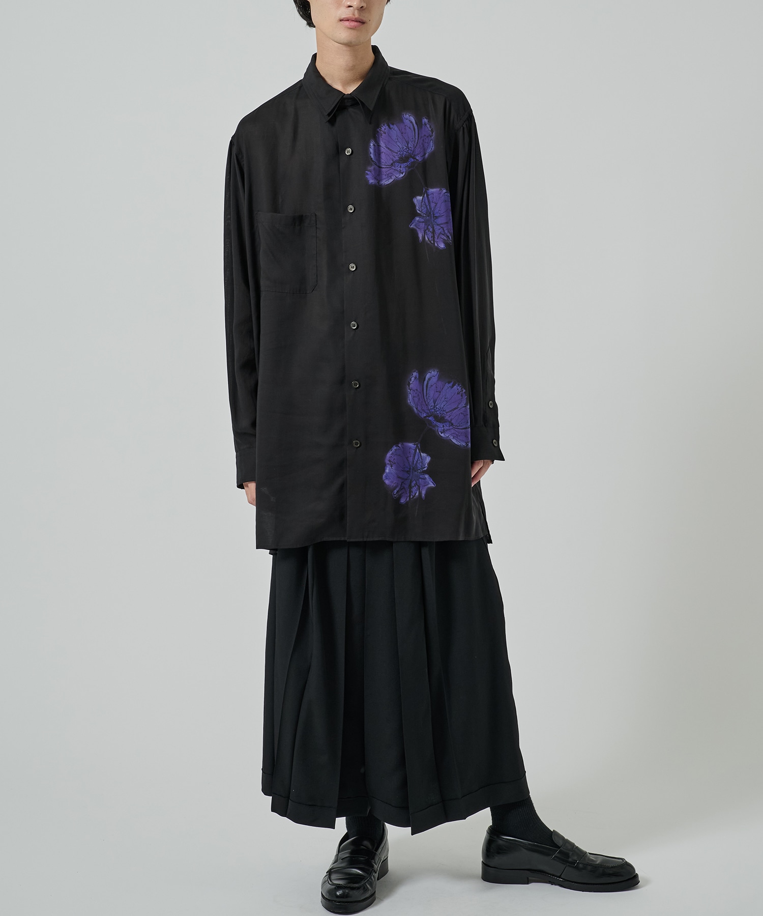 FLORAL PRINT DOUBLE COLLAR SLANTED POCKET SHIRT GroundY