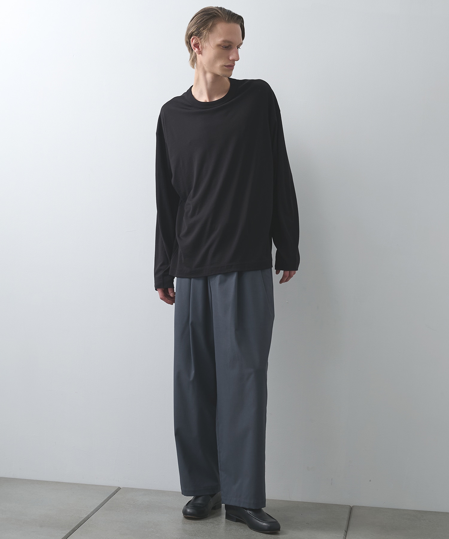 スーパー160'sウール 防縮天竺 / コンフォートフィットL/S Tee, Black MARKAWARE/marka