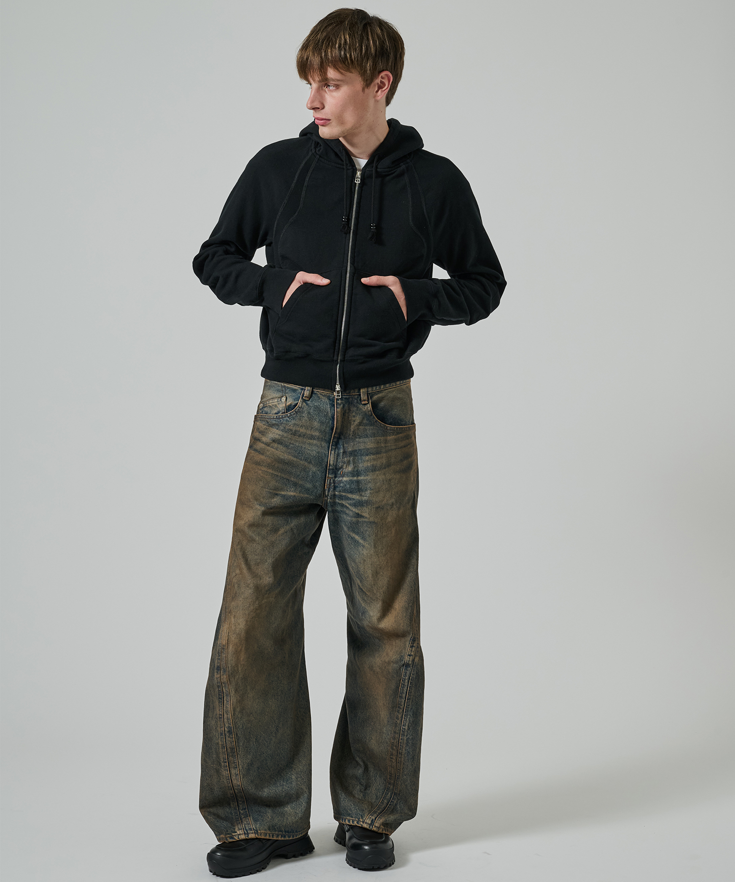 PANELLED ZIP UP HOODIE NVRFRGT