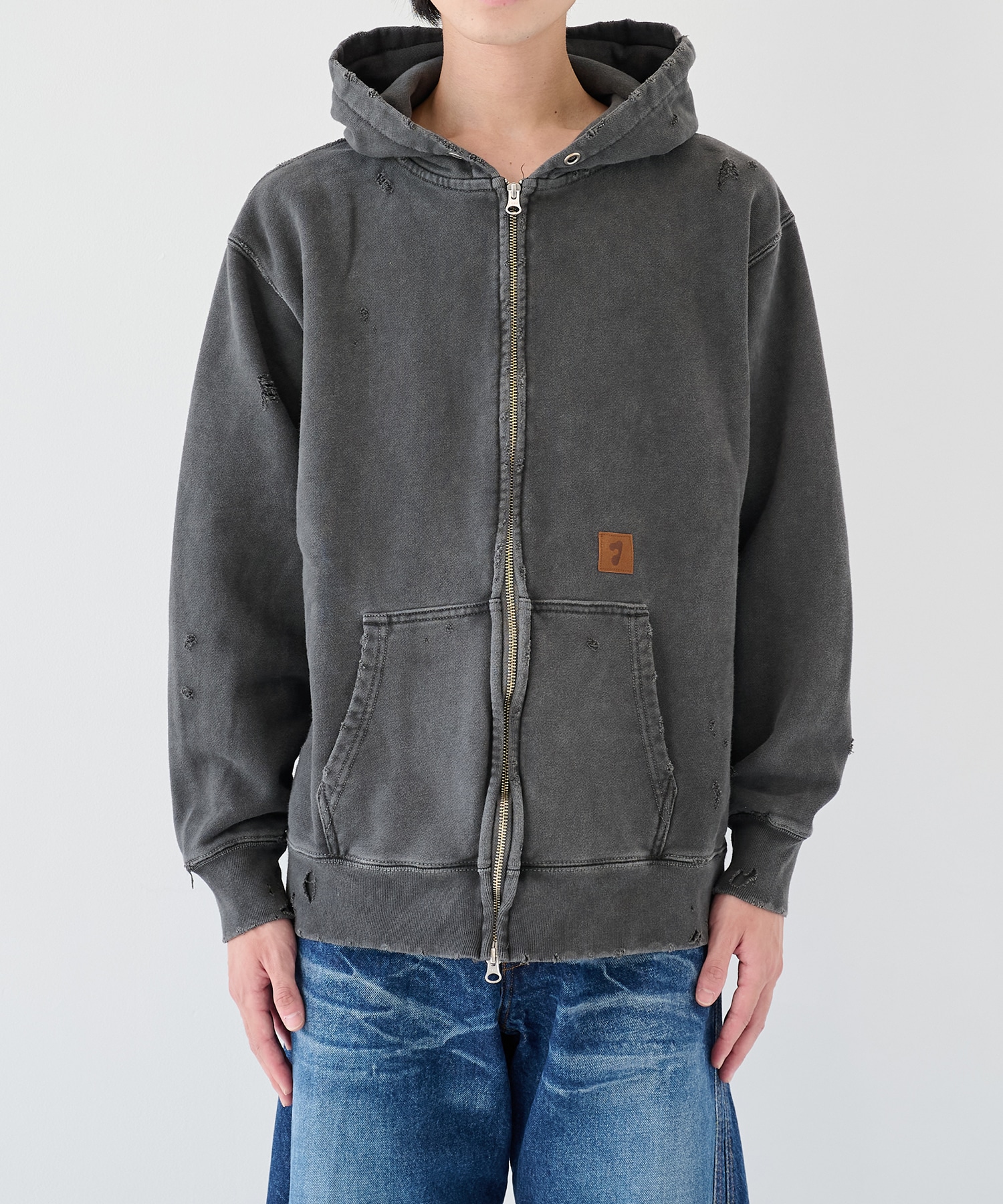 DAMAGE PATCH ZIP HOODIE JieDa