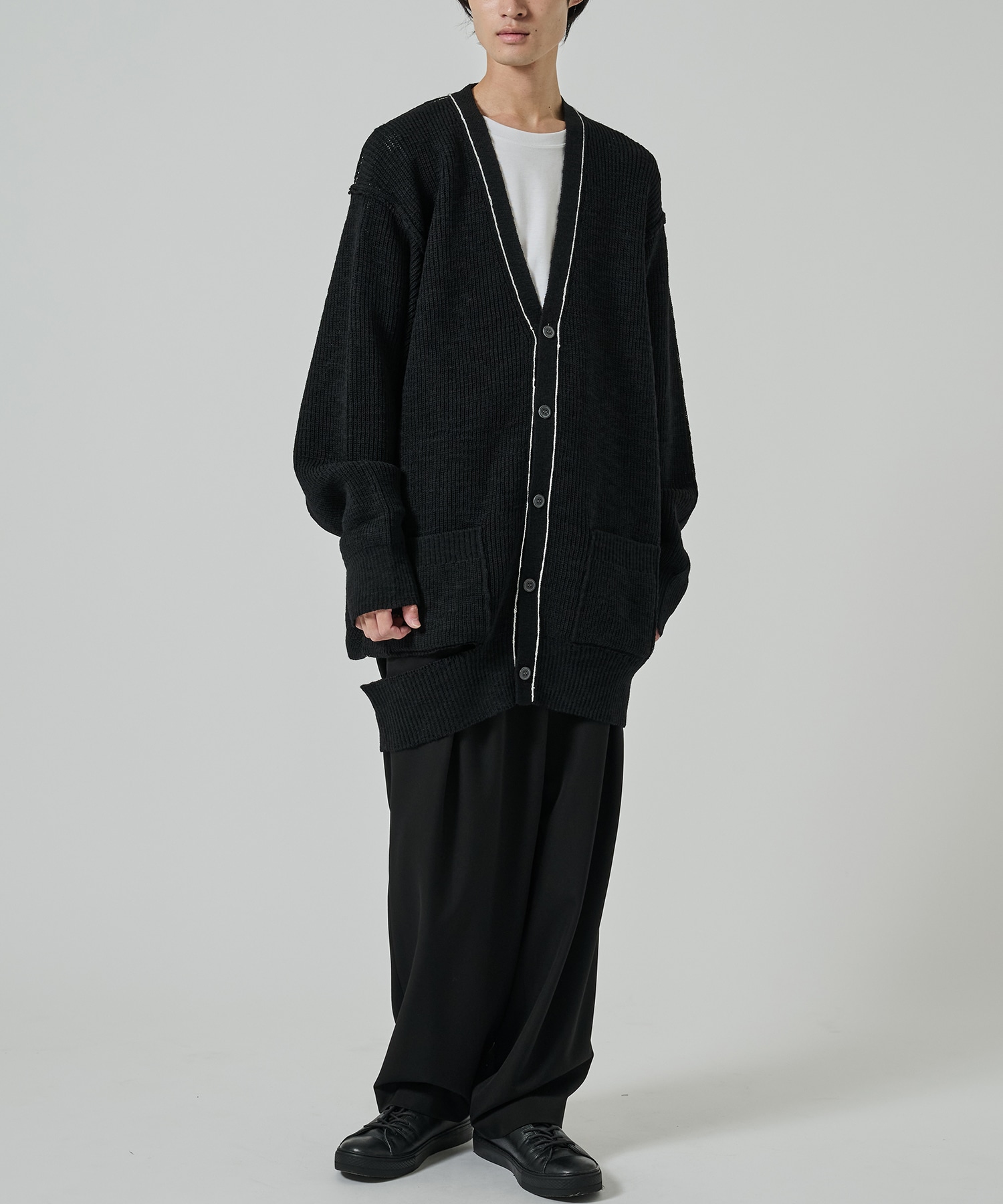22SS Yohji Yamamoto 製品染カーディガン Yohji Yamamoto POUR HOMME 糸ふらしロングニットカーディガン