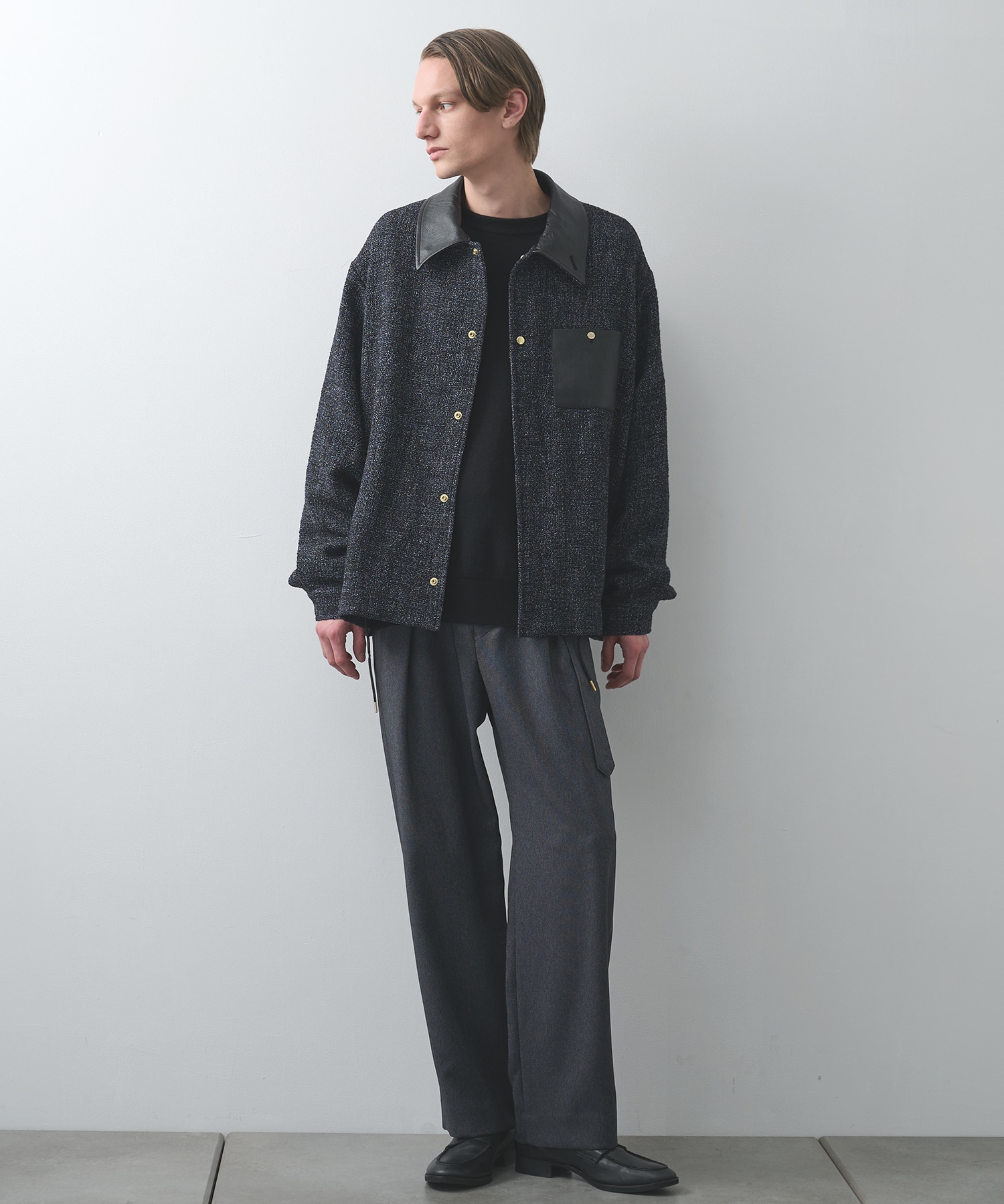Faux Denim 1Tuck Semi Wide Pants with Long Belt CULLNI