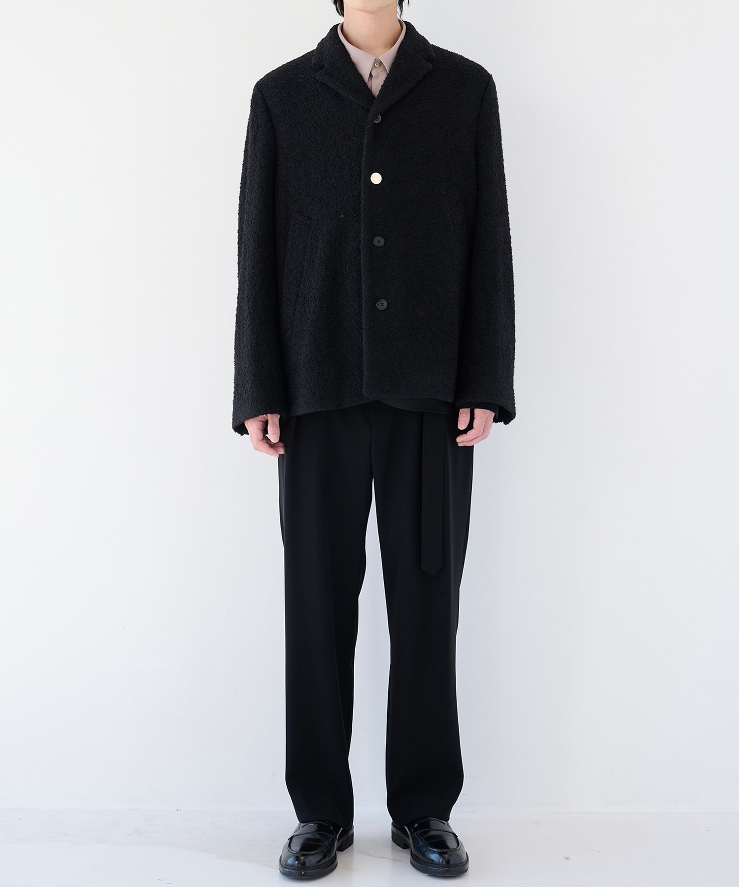 Double Cloth Twill 1Tuck Semi Wide Pants with Long Belt CULLNI