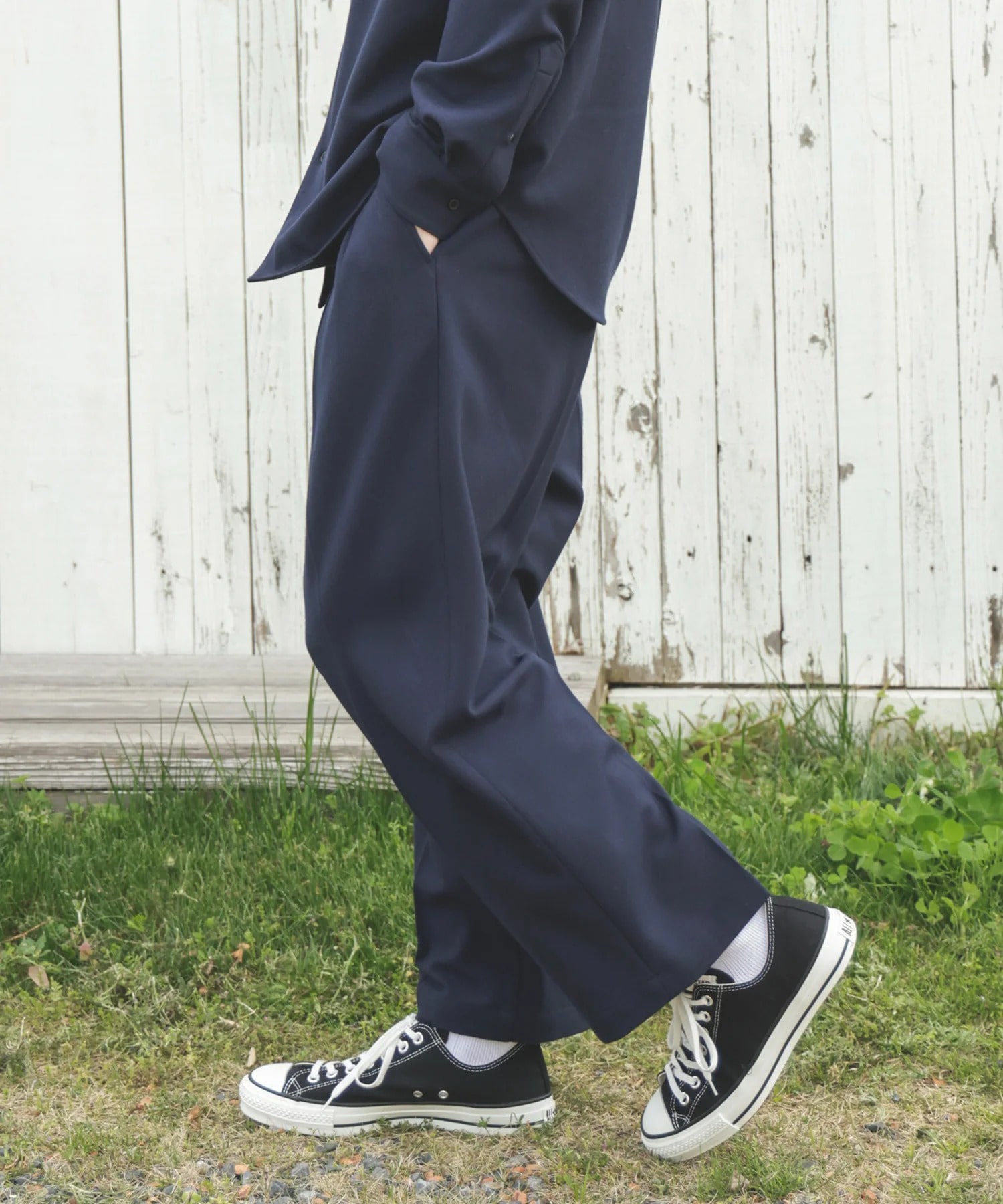 PEACHSKIN STRETCH GABARDINE /2TACK WIDE EASY PANTS MR.OLIVE