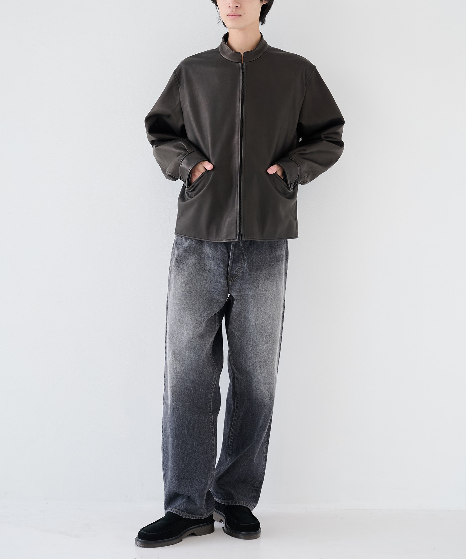 Lamb Leather Zip Short Jacket blurhms