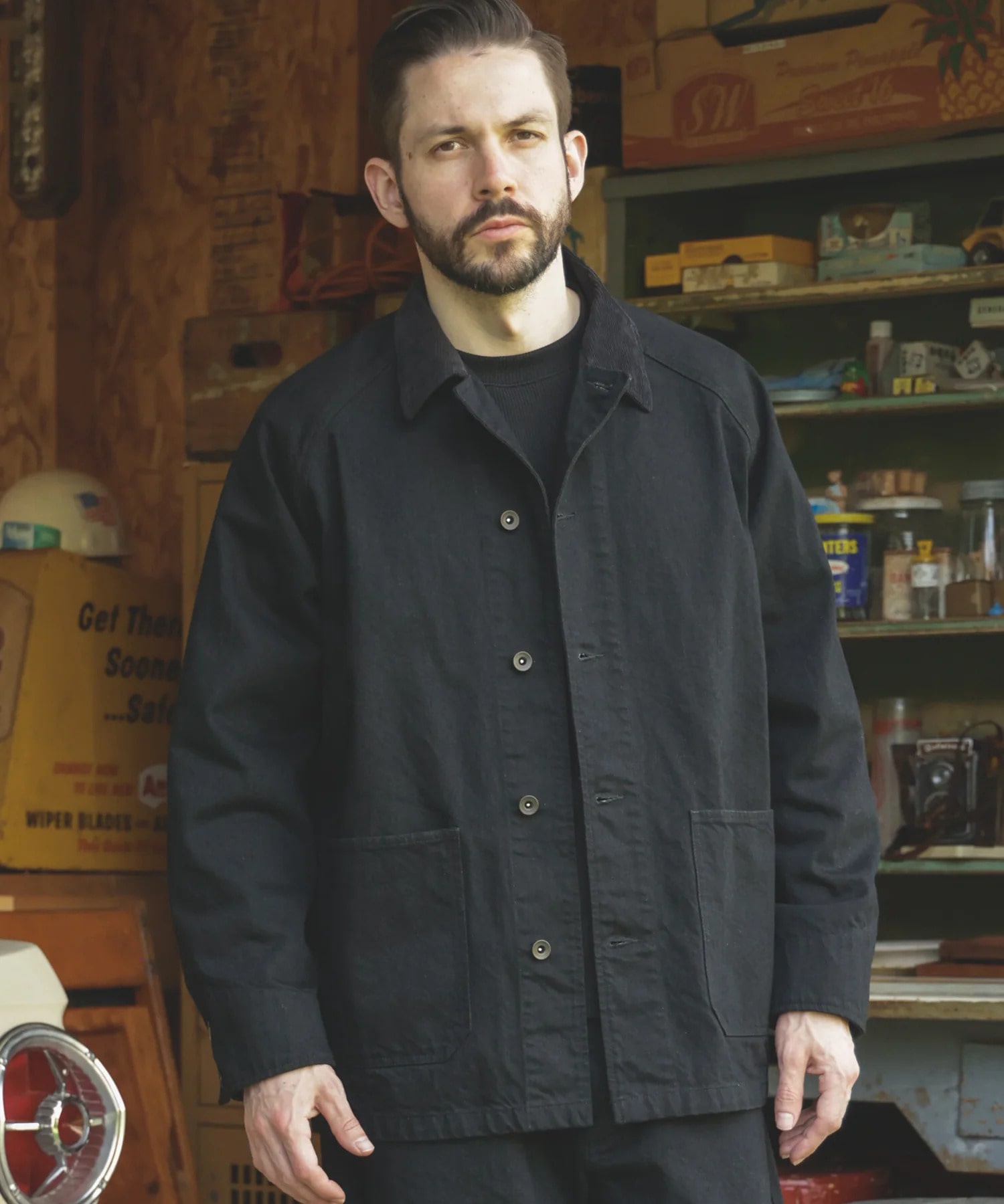 RINSE WASH 12oz CRUNCH DEINIM /5-BUTTON COVERALL MR.OLIVE