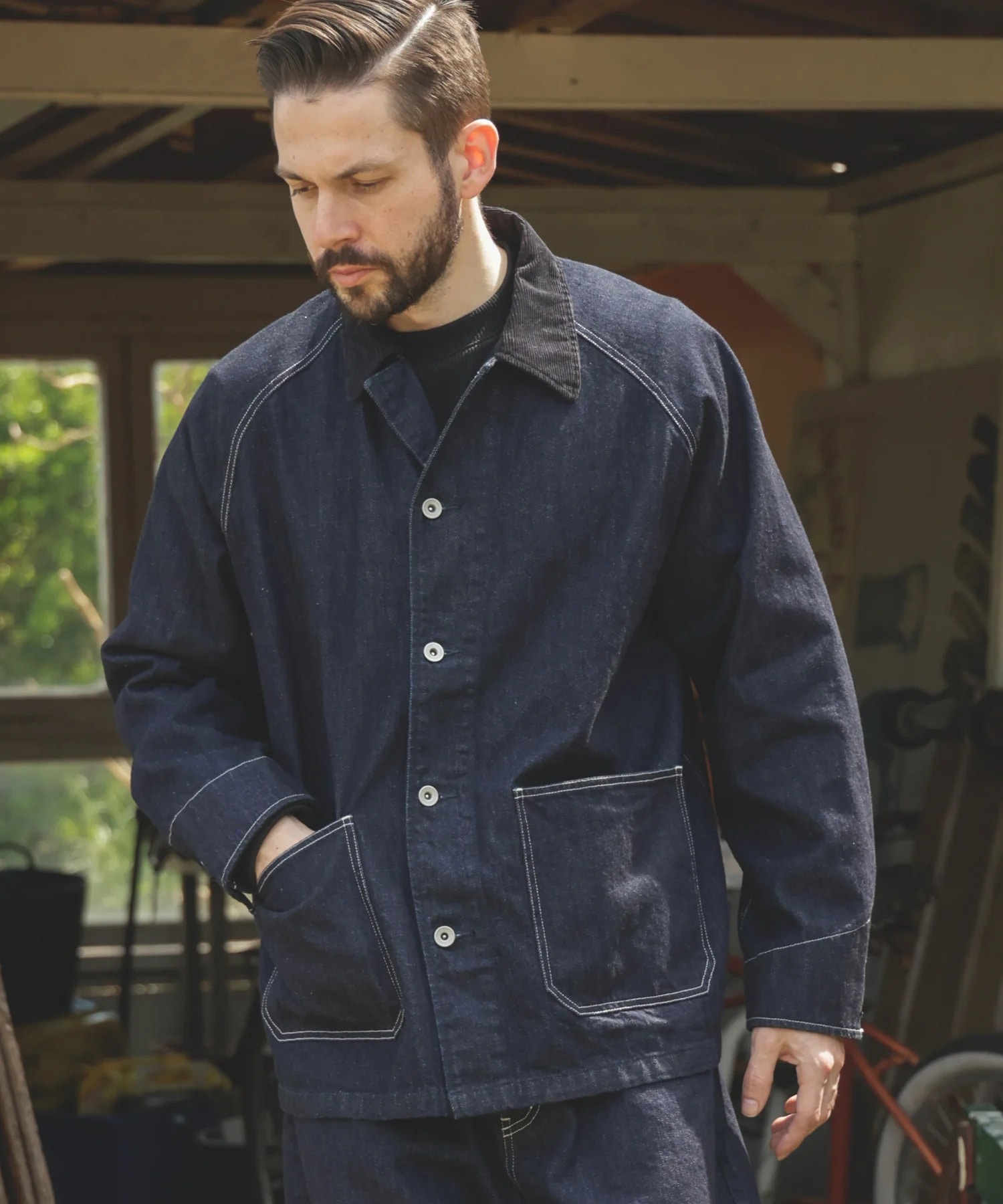 RINSE WASH 12oz CRUNCH DEINIM /5-BUTTON COVERALL MR.OLIVE