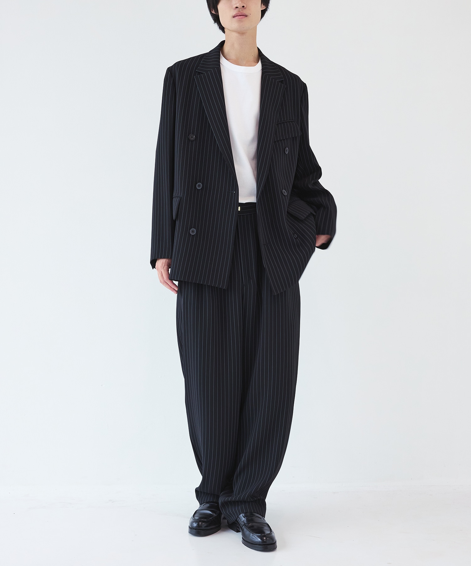 Stripe Double Cloth Slant Belt Tailored Jacket CULLNI