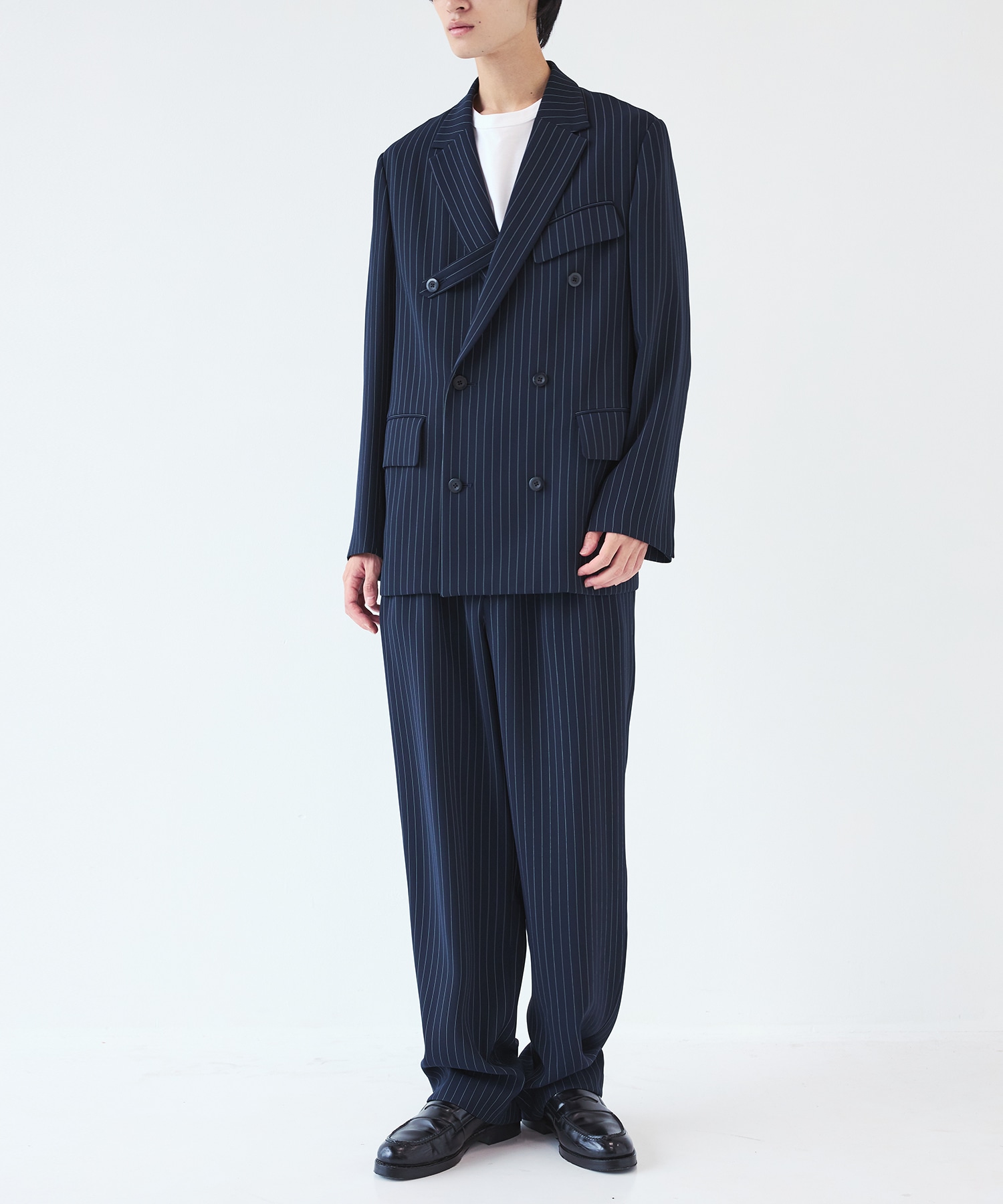 Stripe Double Cloth Slant Belt Tailored Jacket CULLNI