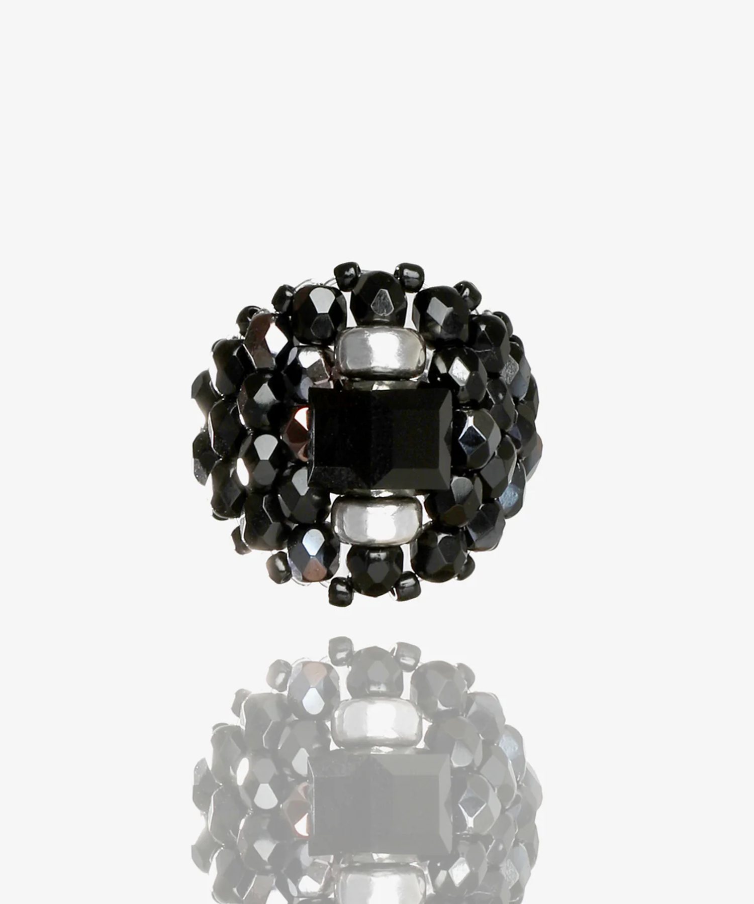 Needles x Tie A Knot Square Crystal Beads Ring NEEDLES