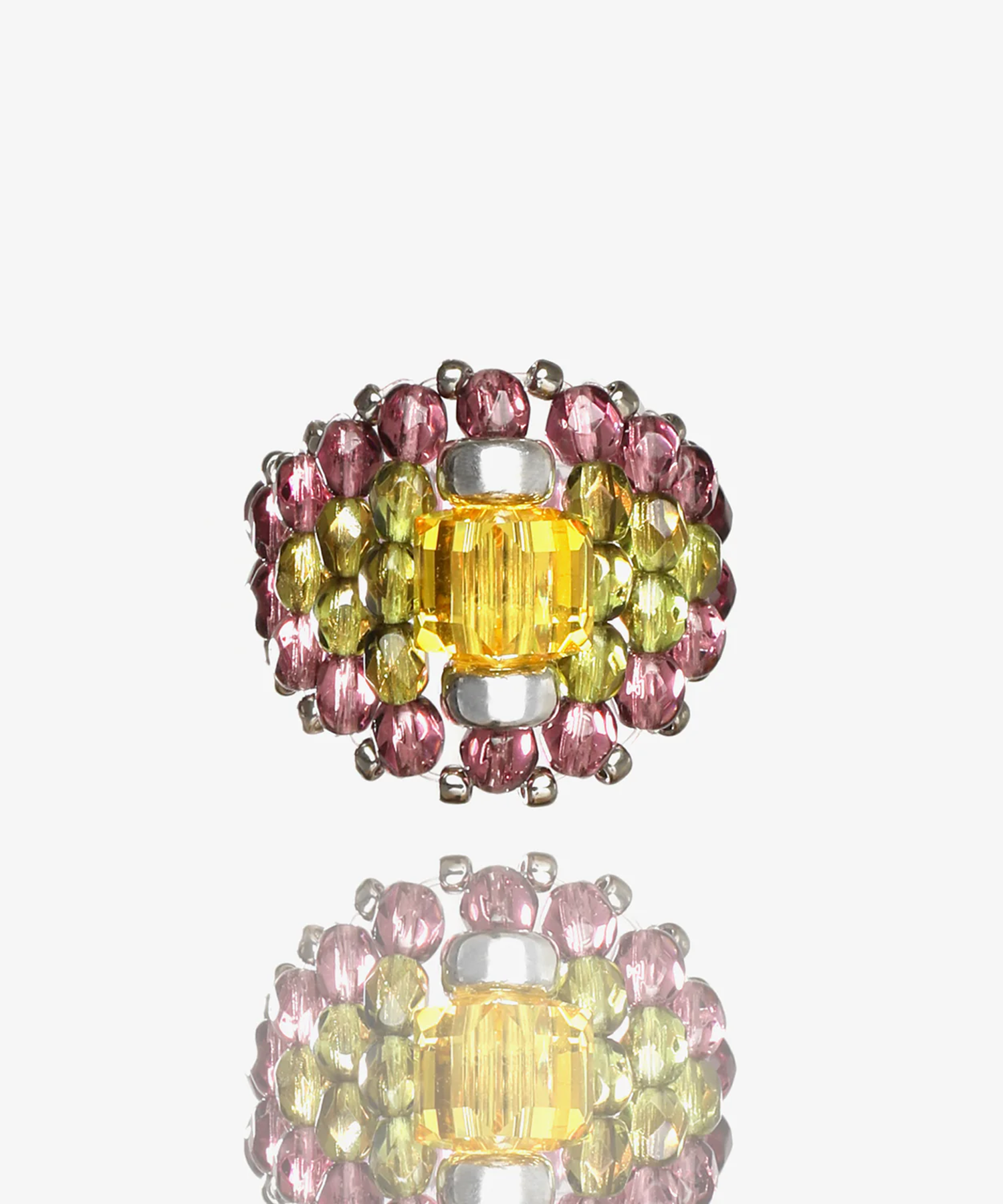 Needles x Tie A Knot Square Crystal Beads Ring NEEDLES