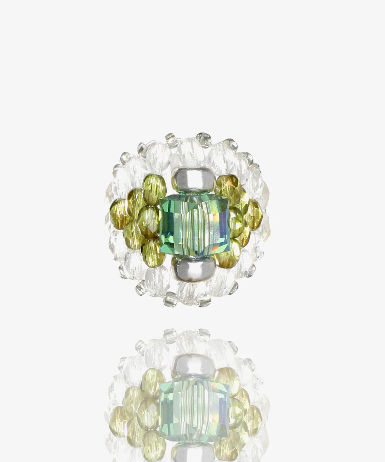 Needles x Tie A Knot Square Crystal Beads Ring NEEDLES