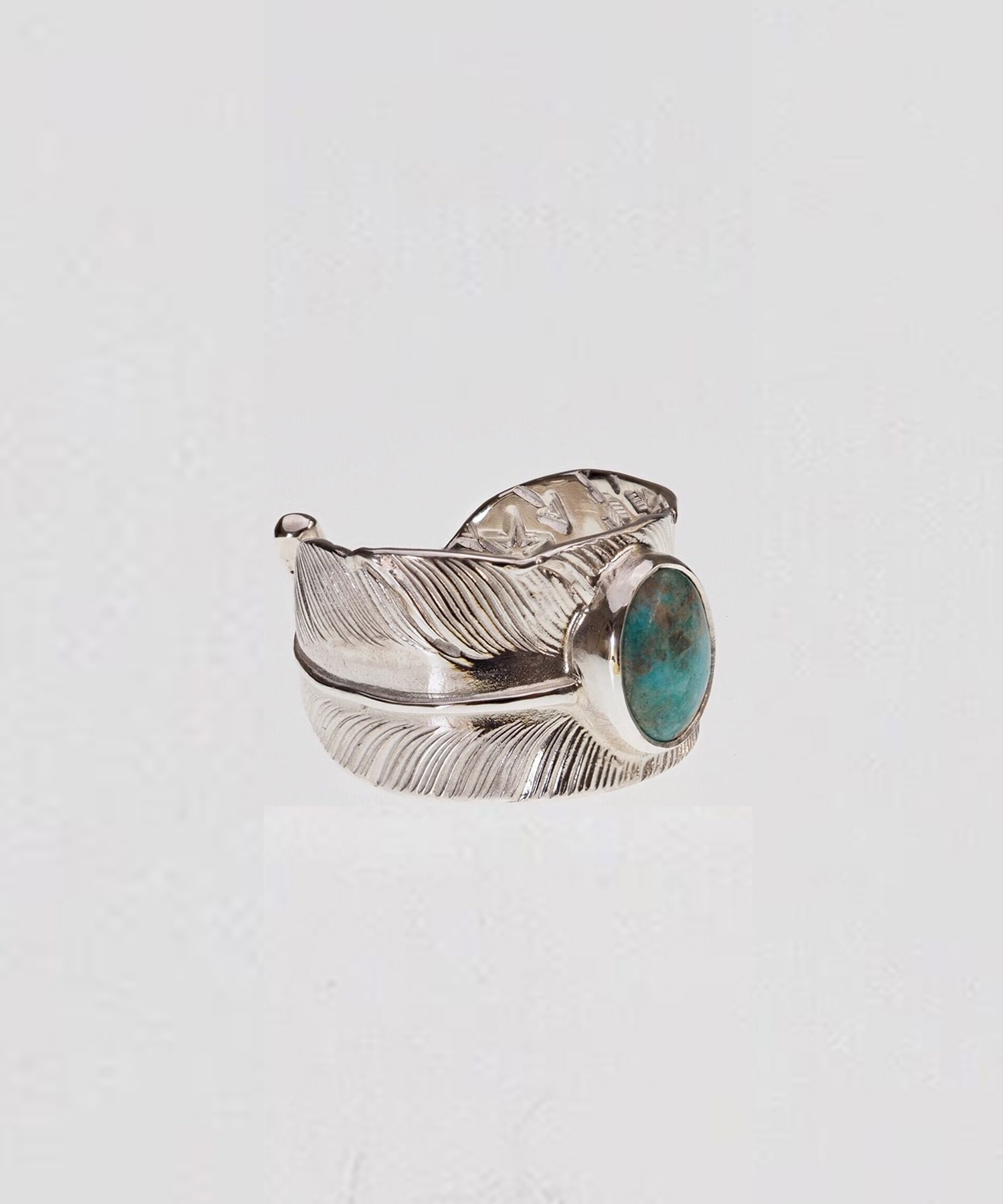 R-017 ターコイズ付きスタンプフェザーリング Large WAKAN SILVER SMITH