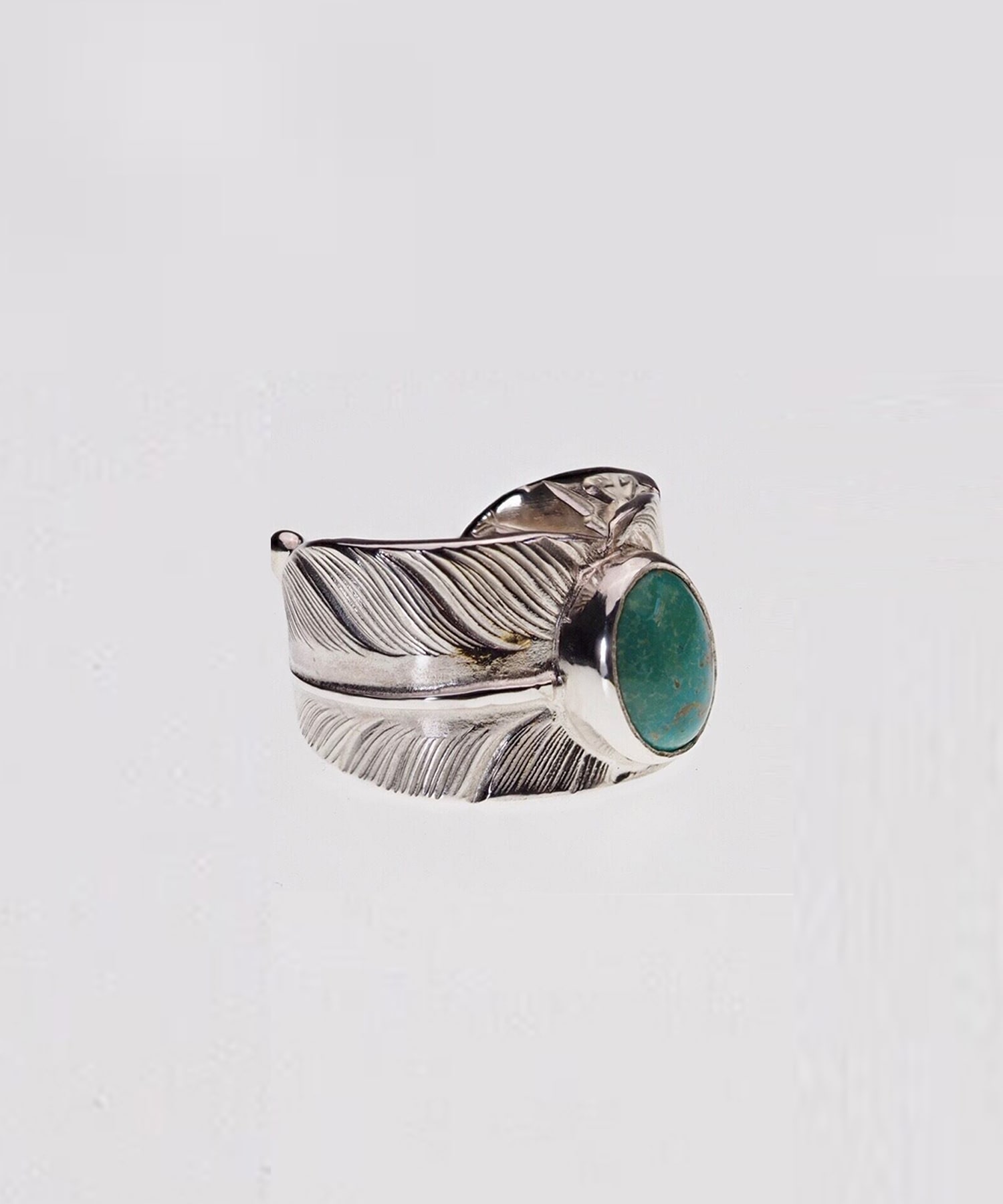 R-018 ターコイズ付きスタンプフェザーリング Middle WAKAN SILVER SMITH