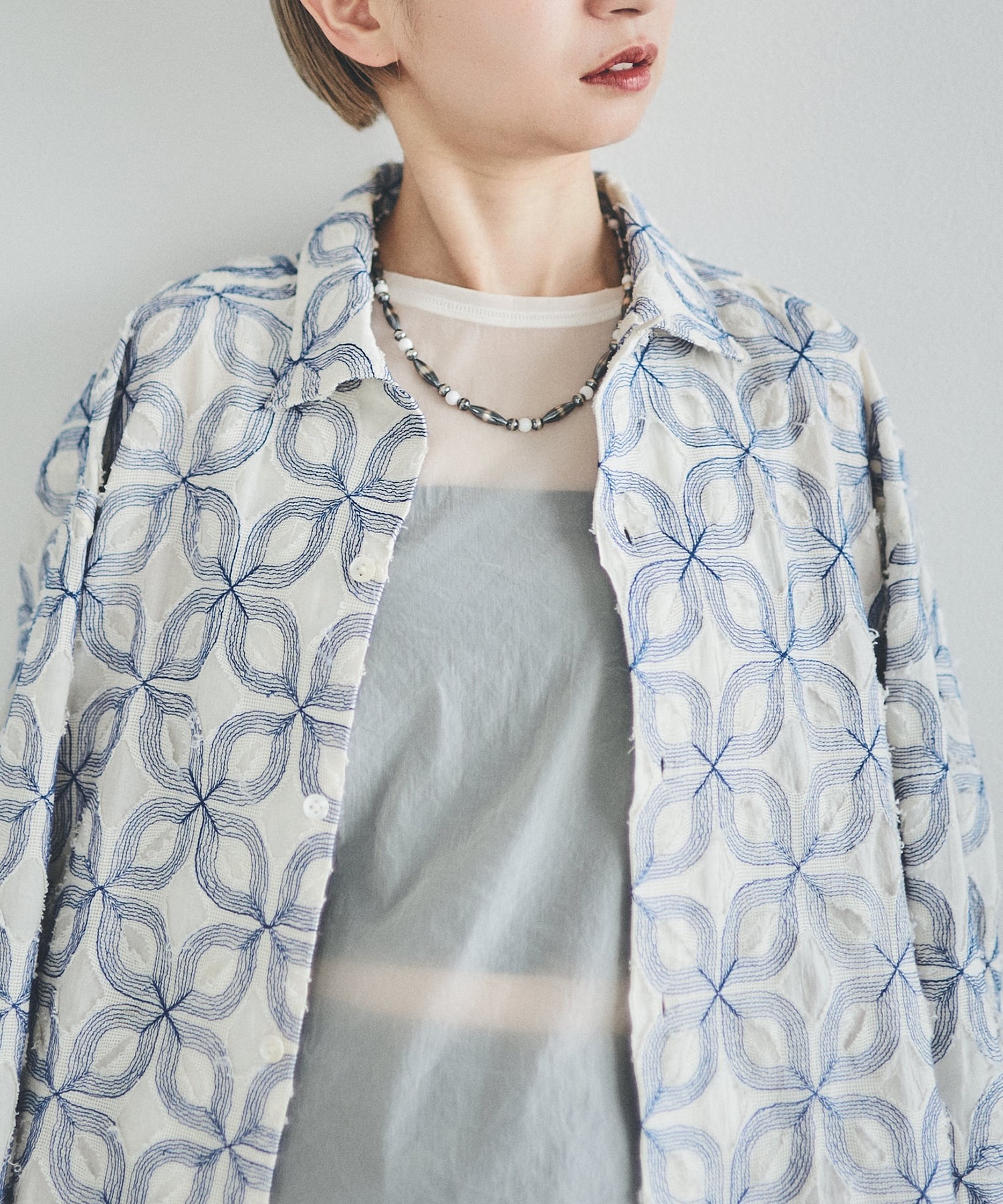 C-048 Breastplate Navajo Pearl Necklace(White onyx) (47cm) WAKAN SILVER SMITH