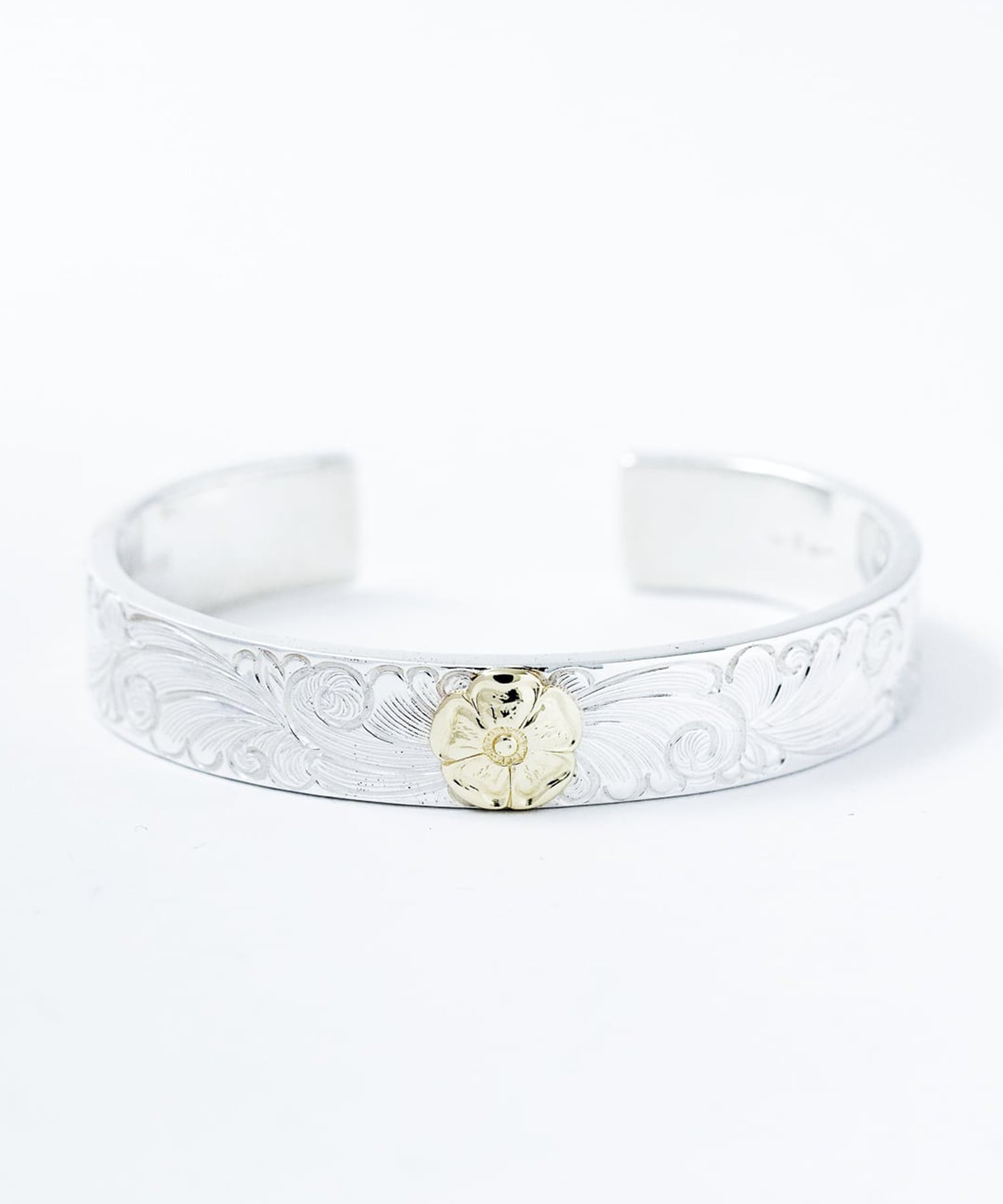 BN-073 平打ち15mm Arabesque bangle K18 Wild Rose WAKAN SILVER SMITH