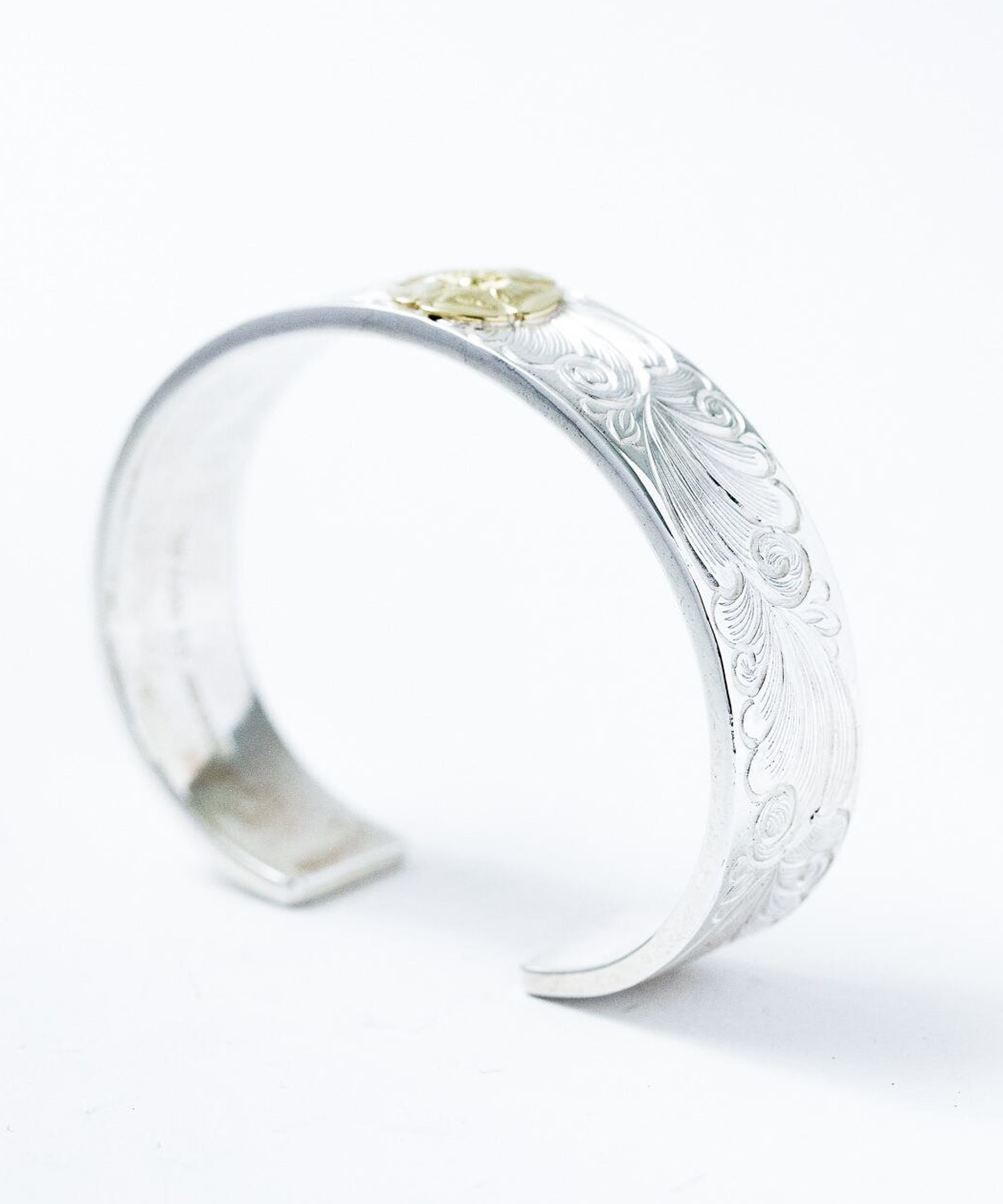 BN-074 平打ち15mm Arabesque bangle K18 Wild Rose WAKAN SILVER SMITH