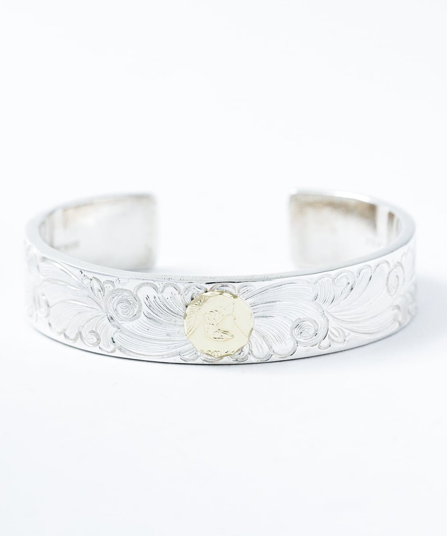 BN-076 平打ち15mm Arabesque bangle K18 Morgan Eagle WAKAN SILVER SMITH