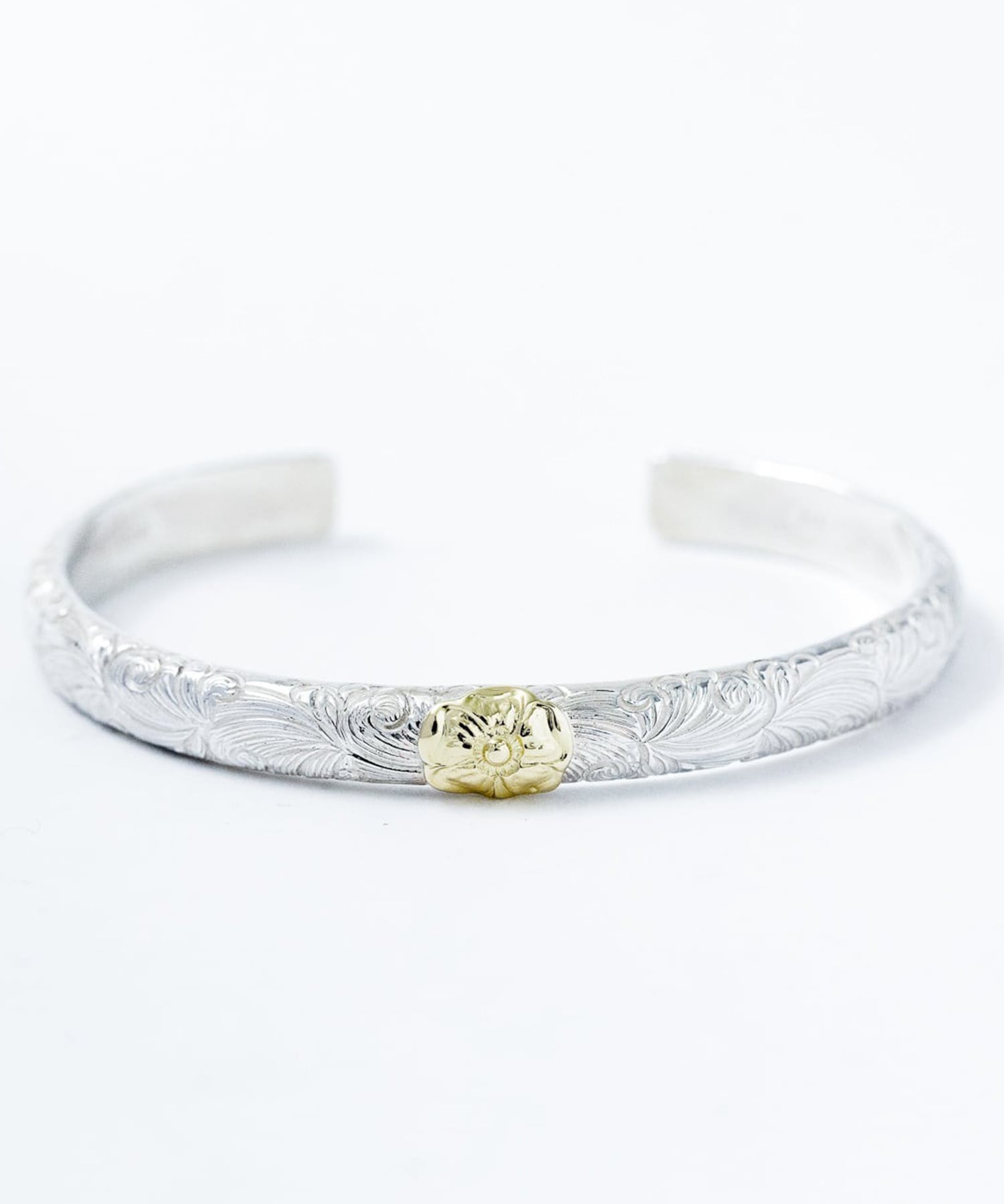 BN-077 7mm Arabesque half round bangle K18 Wild Rose WAKAN SILVER SMITH