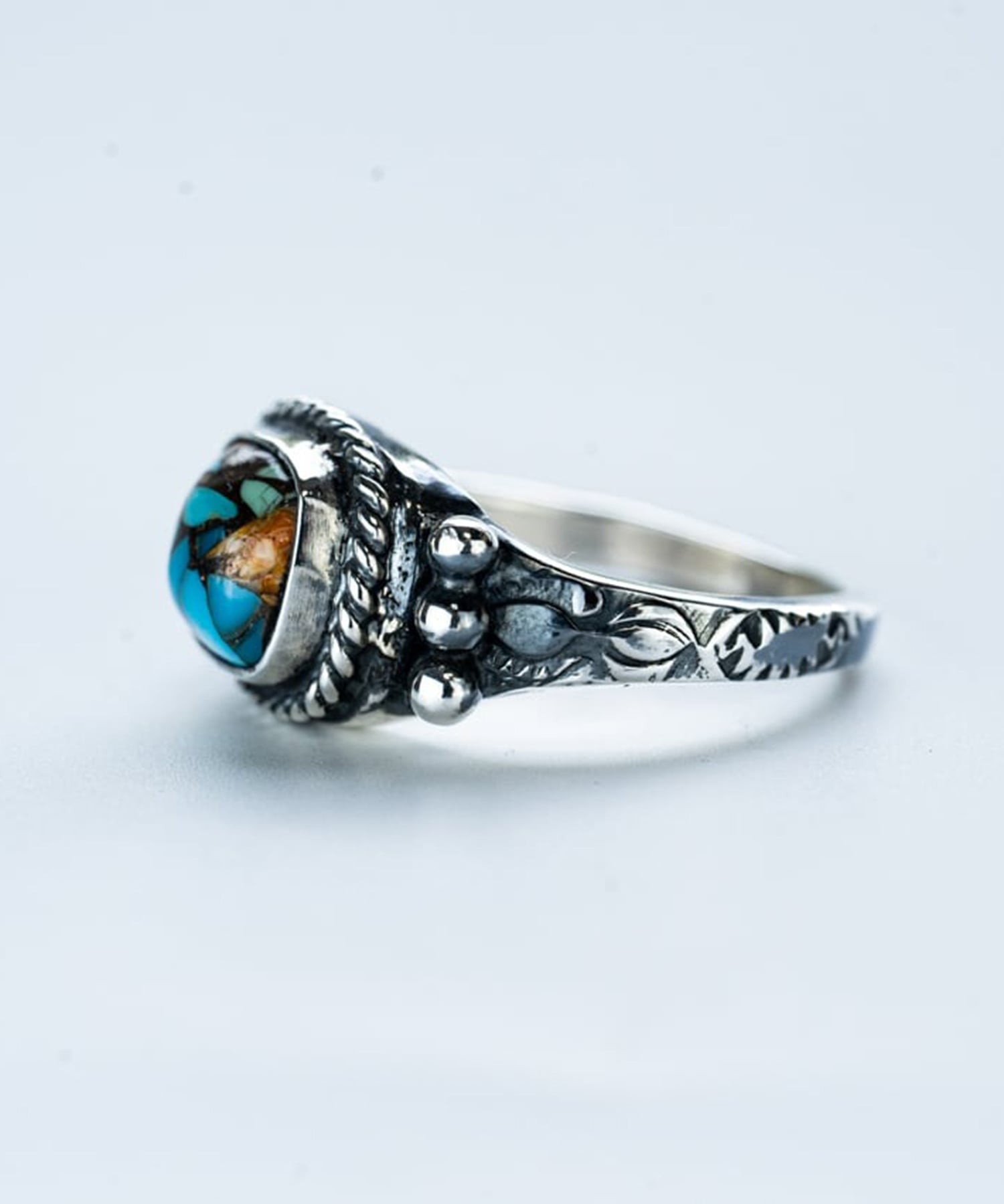 R-100 Native Square Signet Ring (Copper Turquoise) WAKAN SILVER SMITH