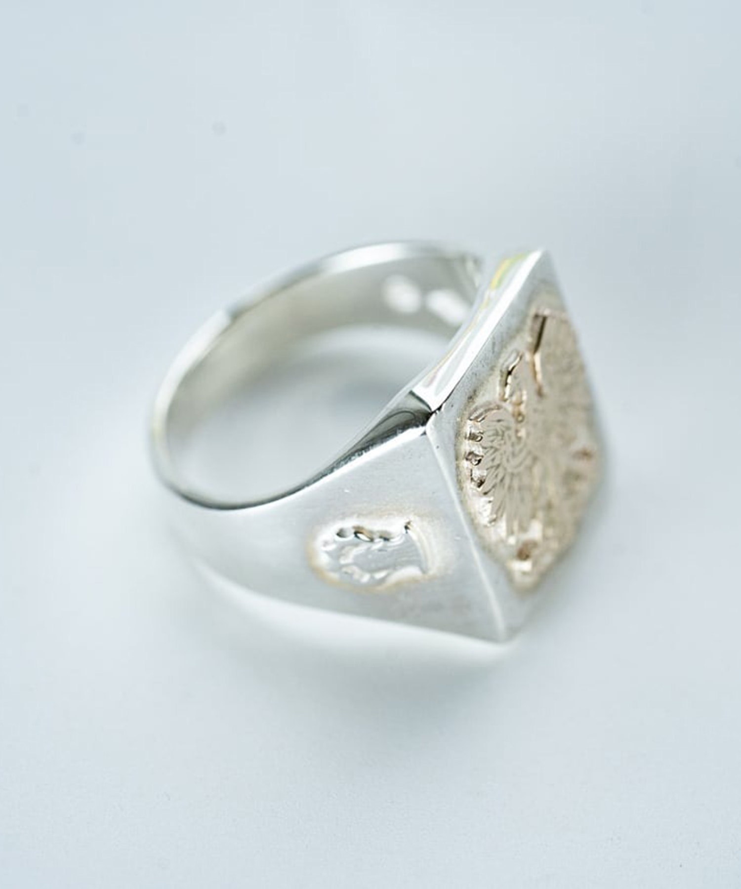 R-093 Rectangle signet ring flower (K10 Poland Eagle) WAKAN SILVER SMITH