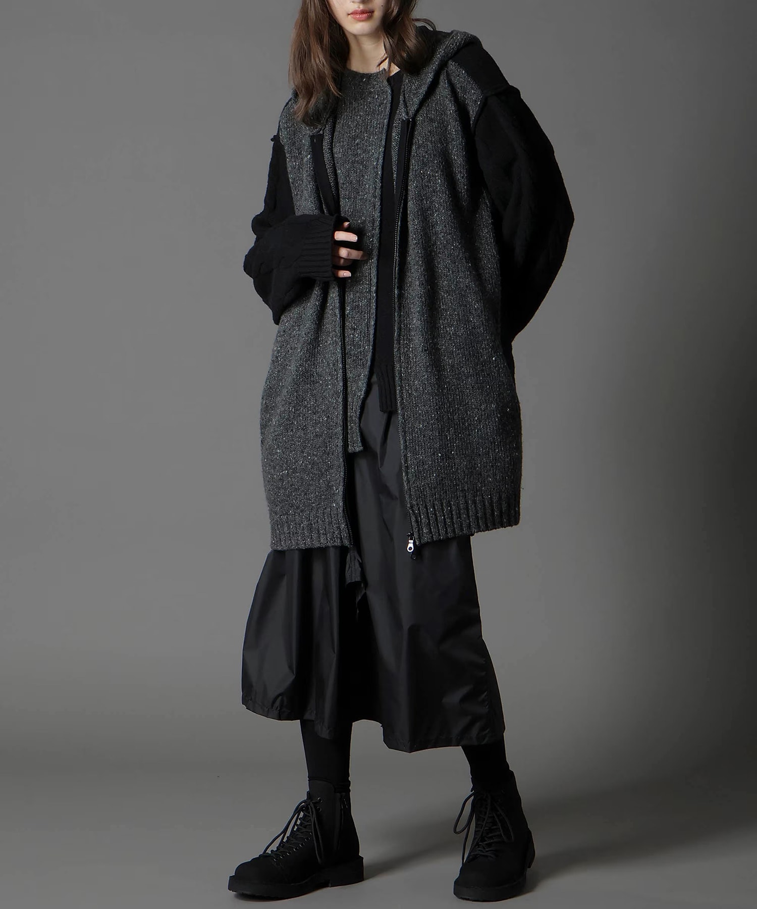 FINE MERINO WOOL CABLE SWITCH UNBALANCE HOODIE GroundY