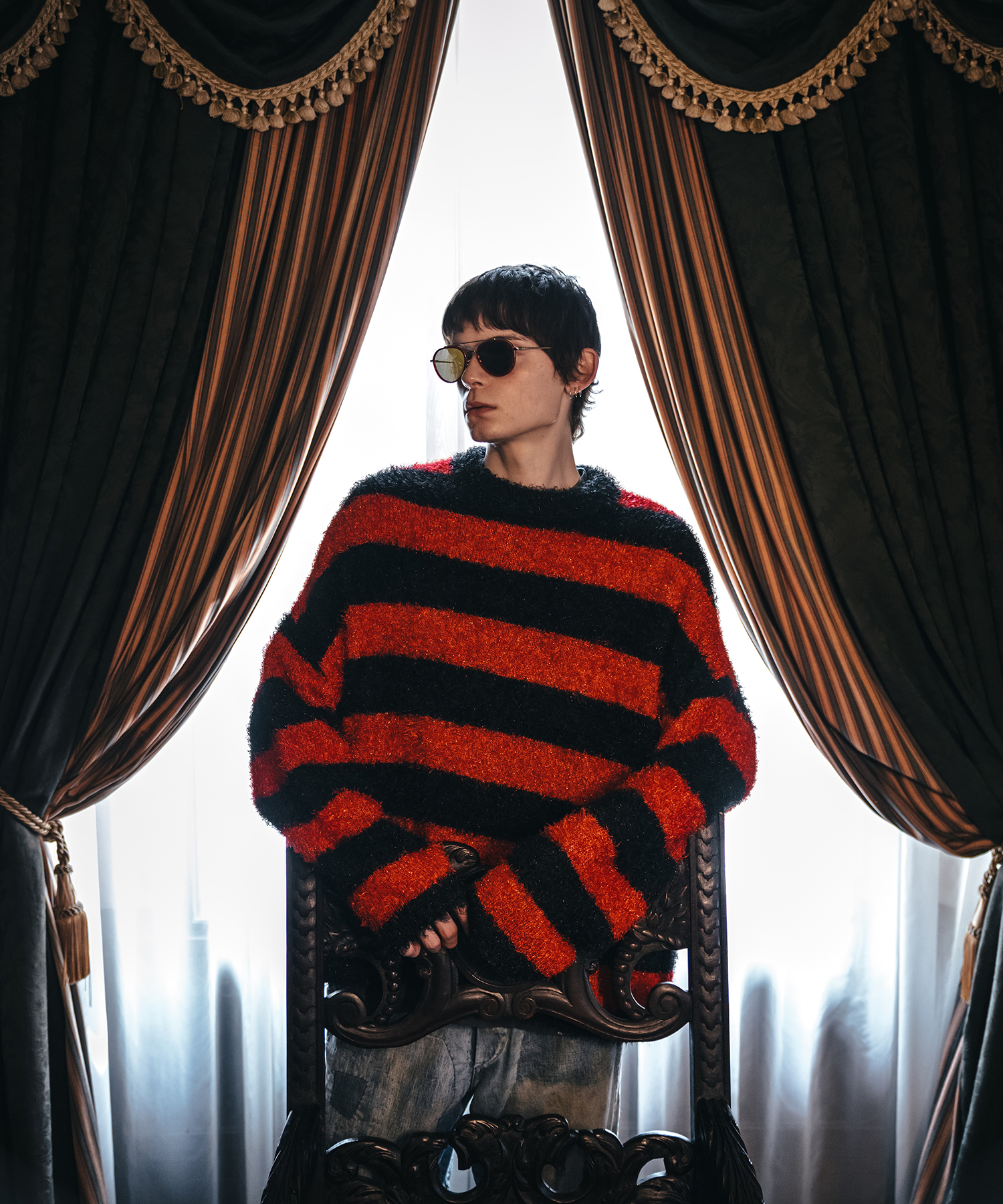 CREW NECK KNIT / GLITTER BORDER / SM-HR1-0000-069 SAINT M××××××