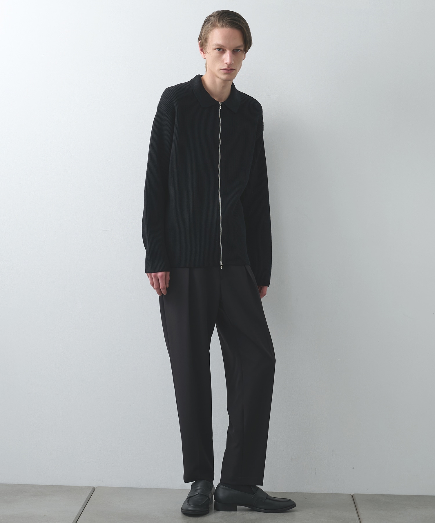 SOLID WOOL RIB POLO ZIP UP CARDIGAN BATONER