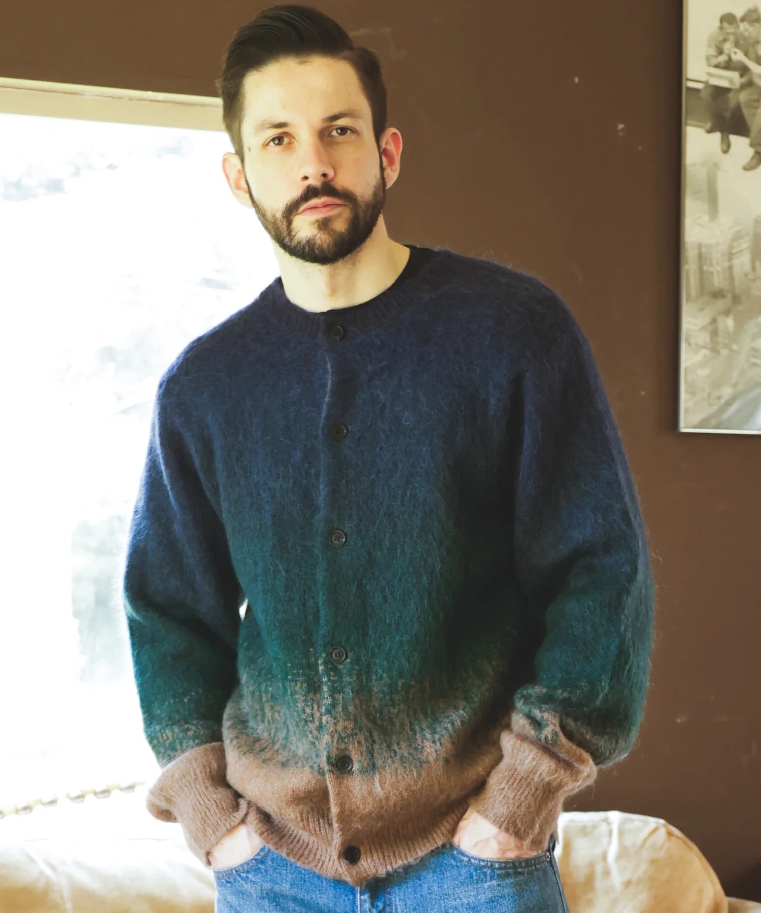 GRADATION MOHAIR KNIT /6-BUTTON CARDIGAN MR.OLIVE