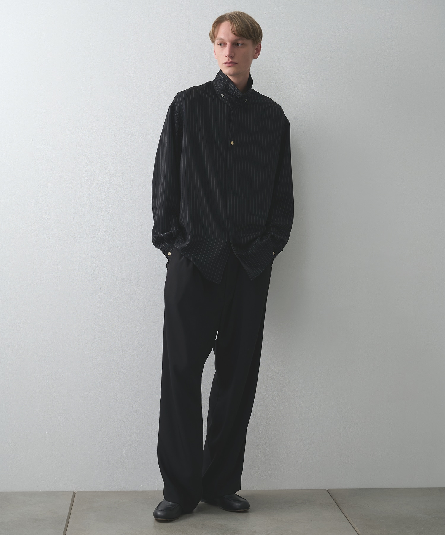 Stripe Double Cloth Chin Tab Long Sleeve Shirt CULLNI