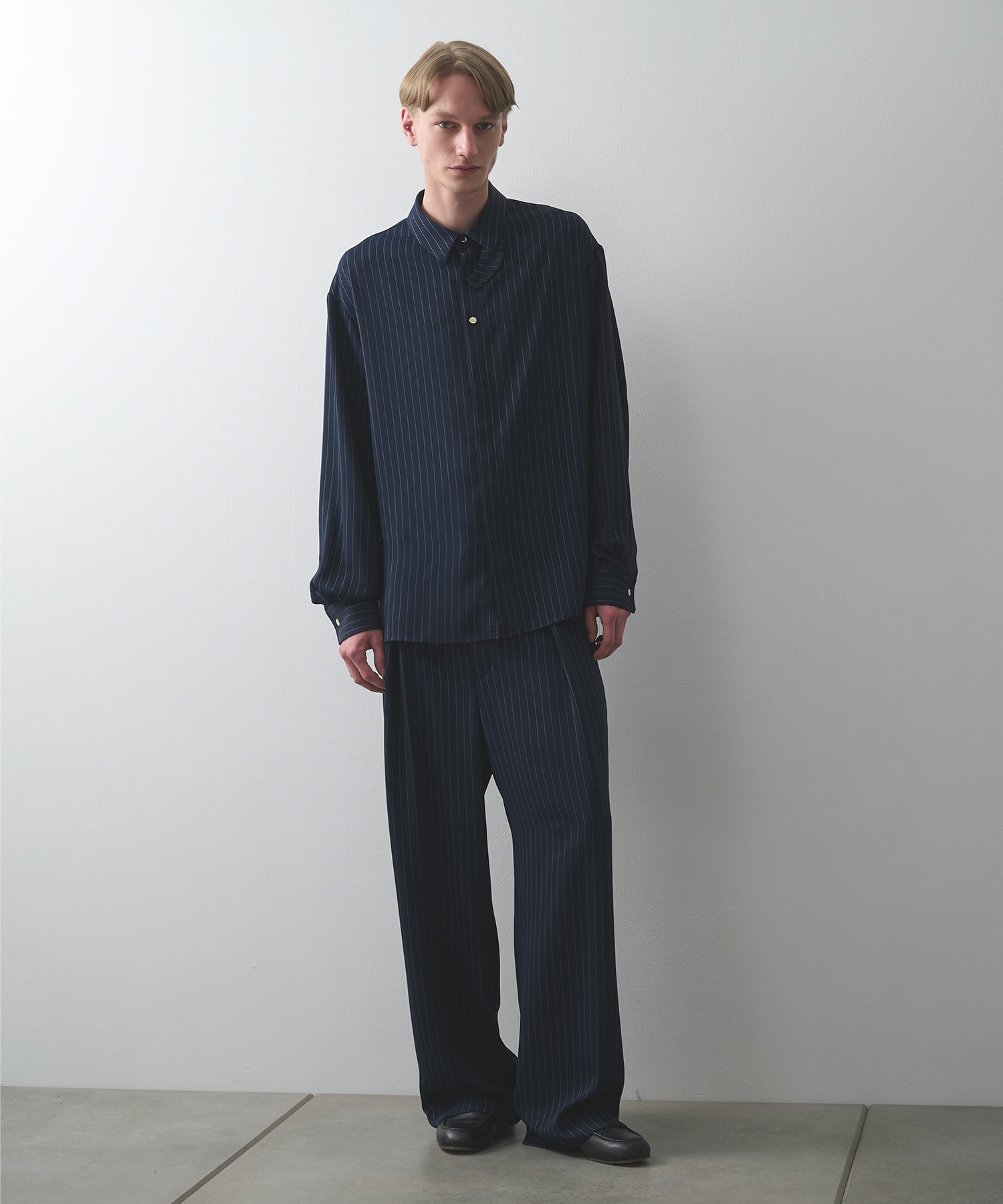 Stripe Double Cloth Chin Tab Long Sleeve Shirt CULLNI