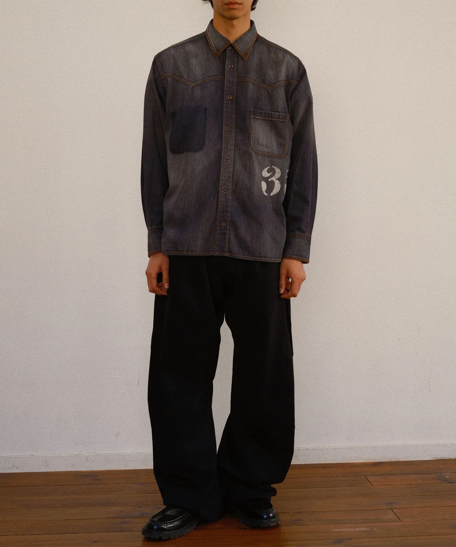 Hand-Embroidered Denim Shirt KHOKI