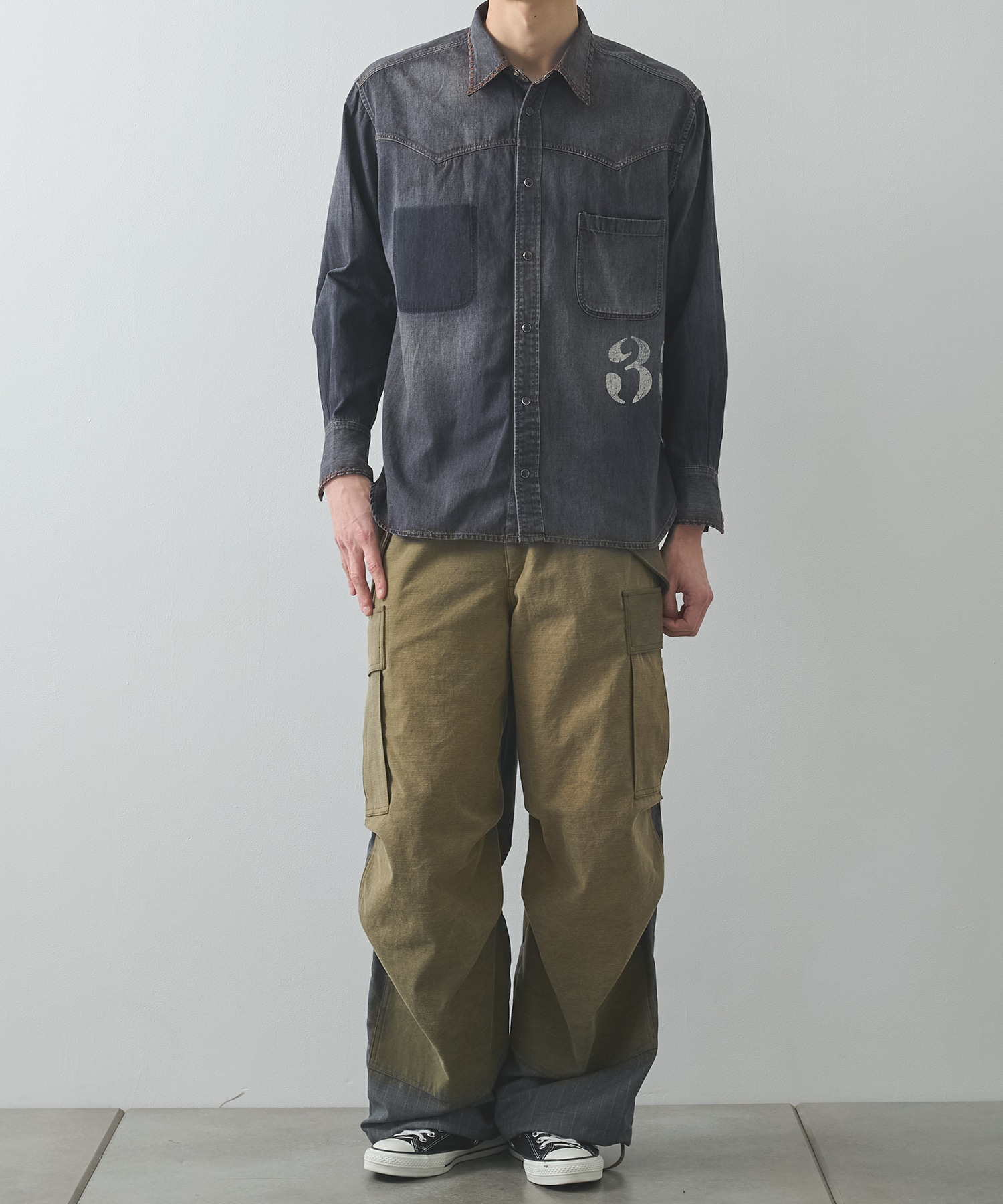 Hand-Embroidered Denim Shirt KHOKI