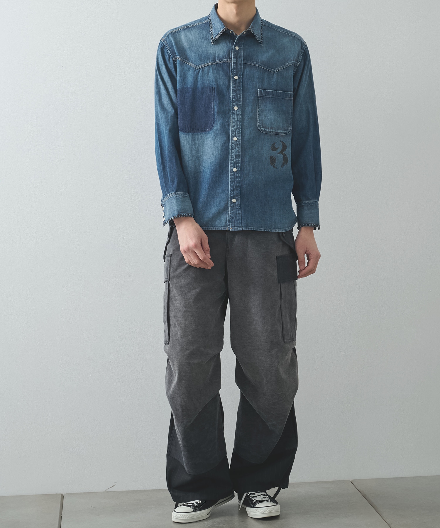 Hand-Embroidered Denim Shirt KHOKI